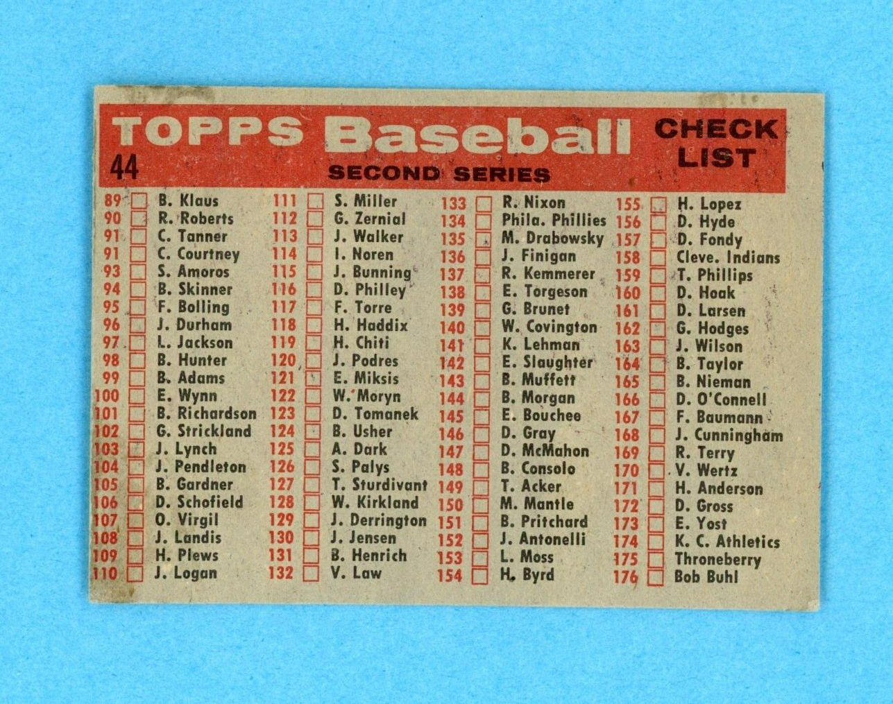 1958 Topps #44 Washington Senators Team Baseball Card EX+ o/c