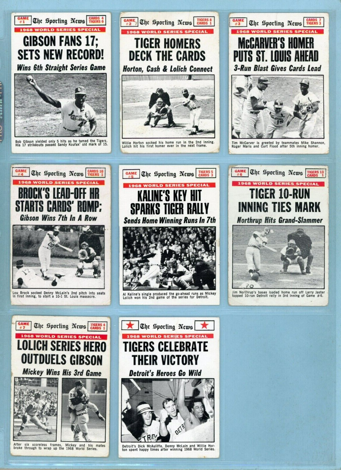 1969 Topps Set of 8 1968 World Series Special Baseball Cards Low Grade