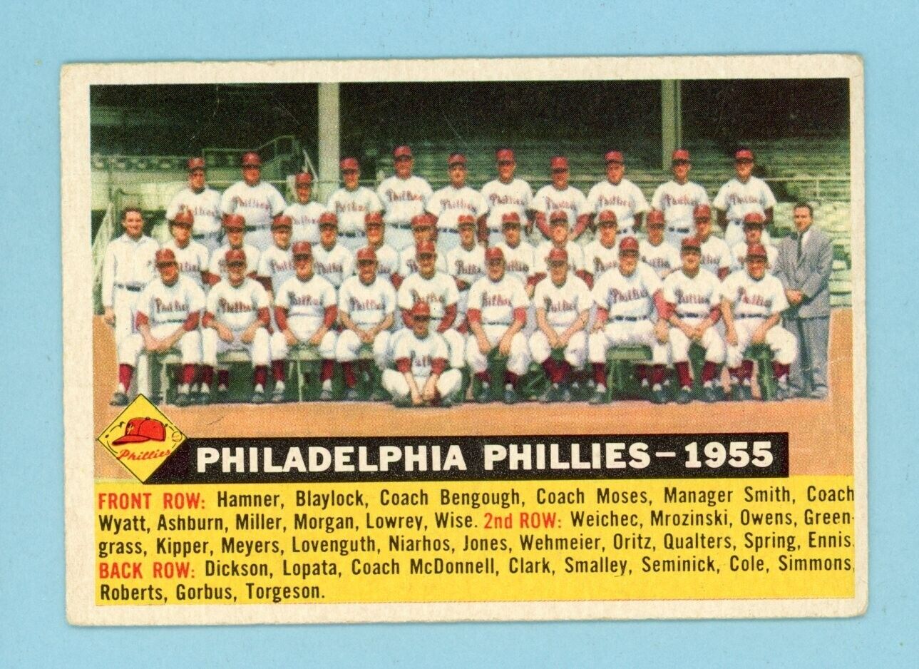 1956 Topps #72 Philadelphia Phillies Team Baseball Card EX ap wrks/cres