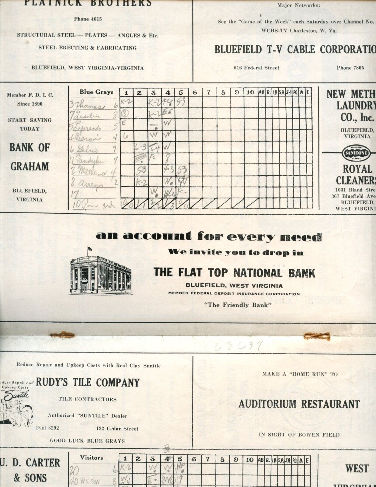 1955 Bluefield Blue Grays Minor League Baseball Program VGEX