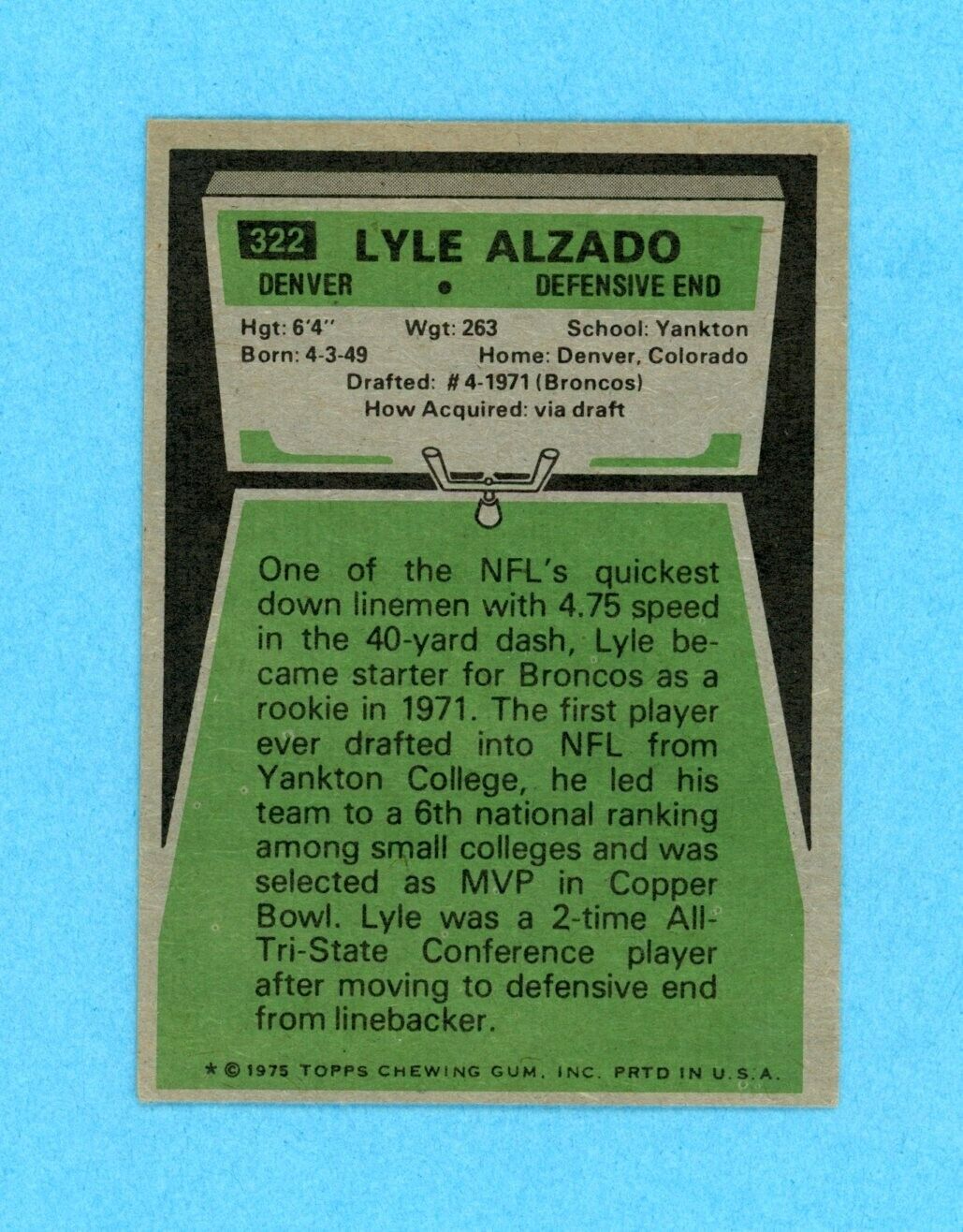 Lyle Alzado Denver Broncos 1975 Topps #322 Autographed Football Card