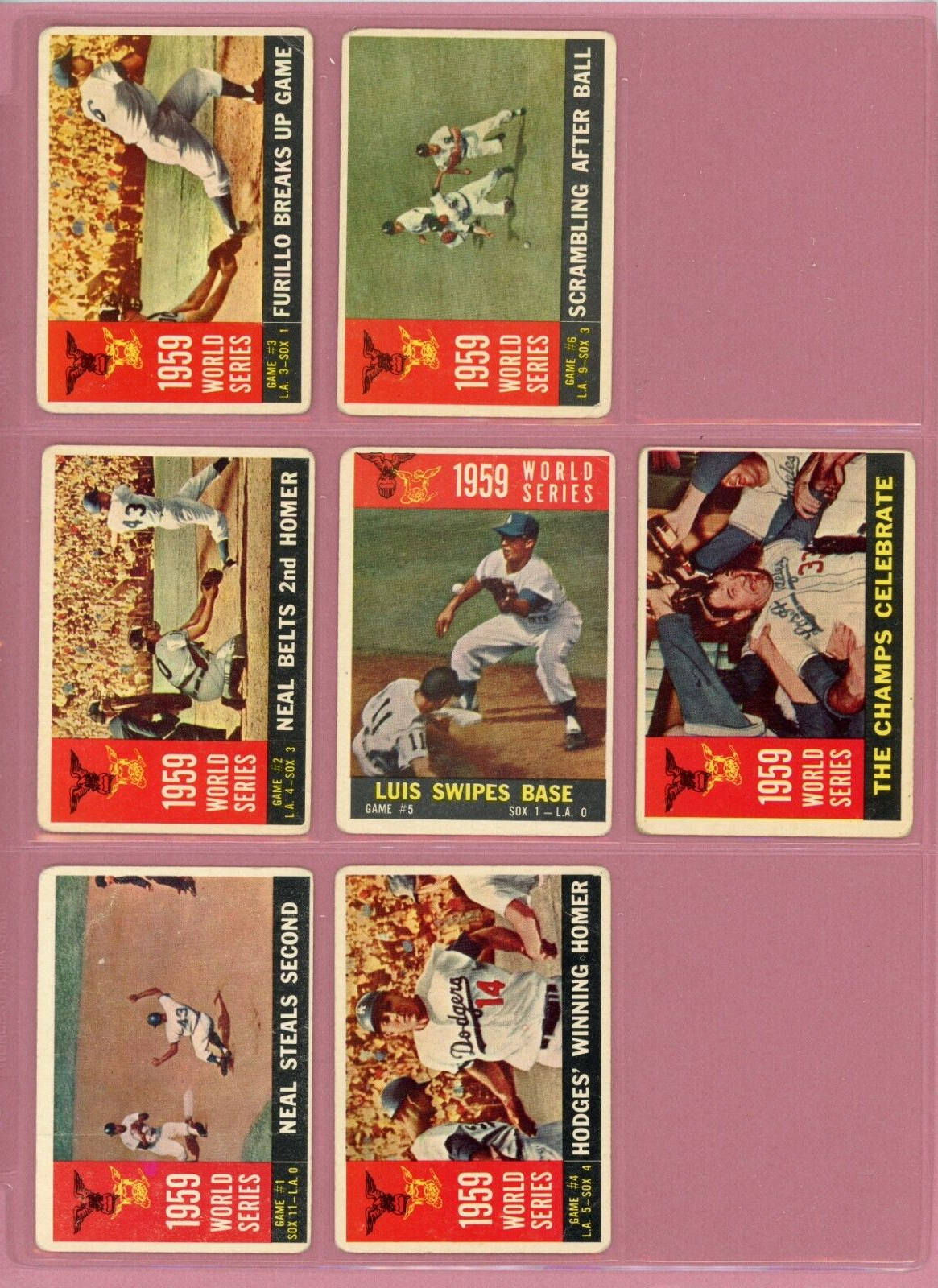 1960 Topps Set of 7 1959 World Series Special Baseball Cards Low Grade Gray Back