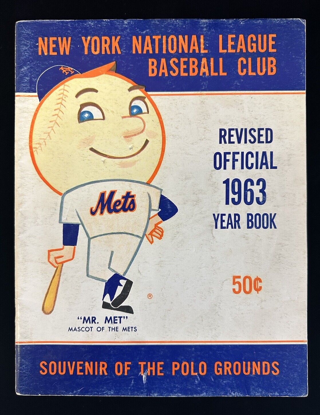 1963 New York Mets REVISED Official Baseball Yearbook w/ Mr. Met on cover - VG+