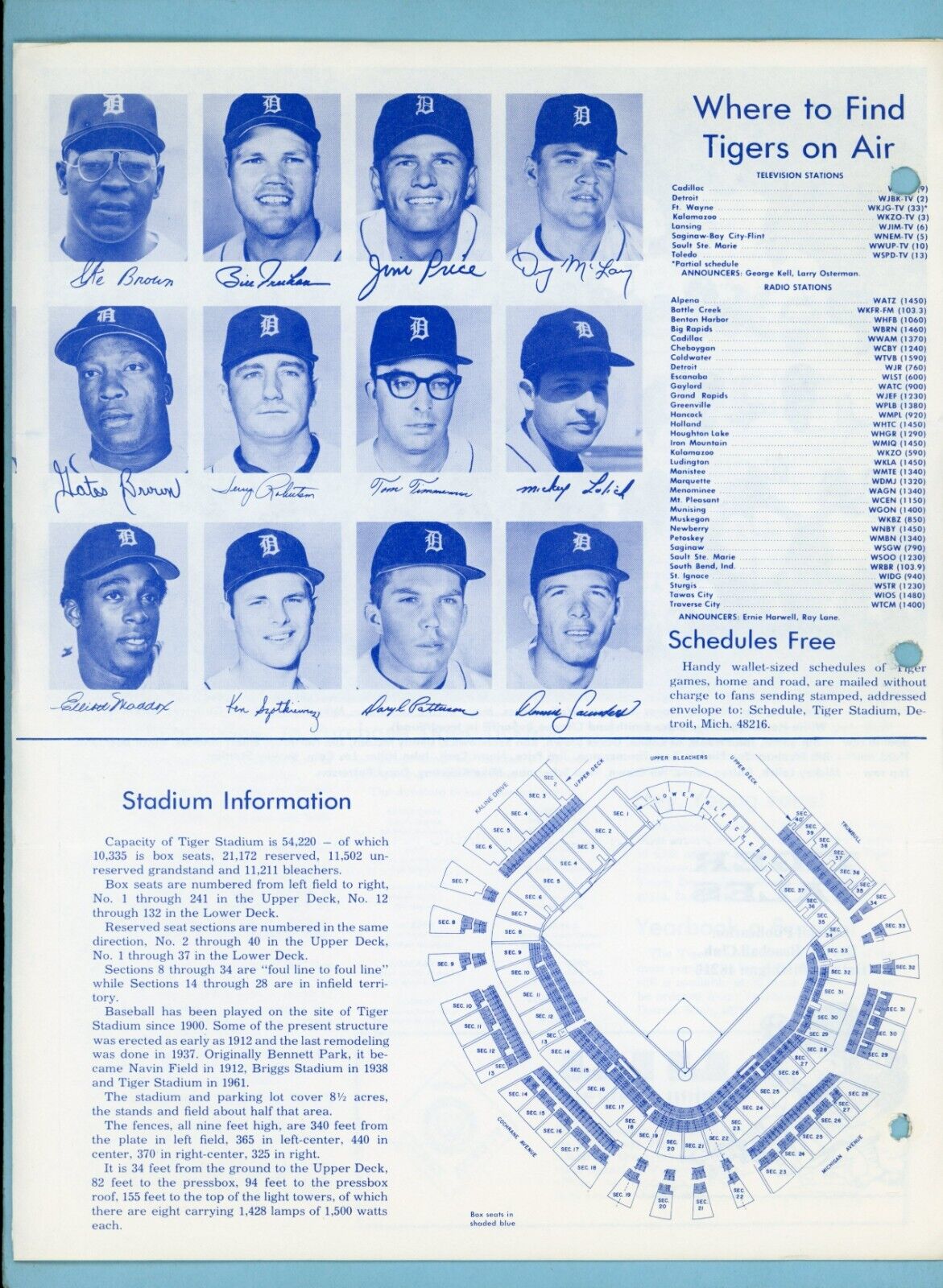 Summer 1970 Tiger Tales Official Detroit Tigers Newsletter Team Photo on Back