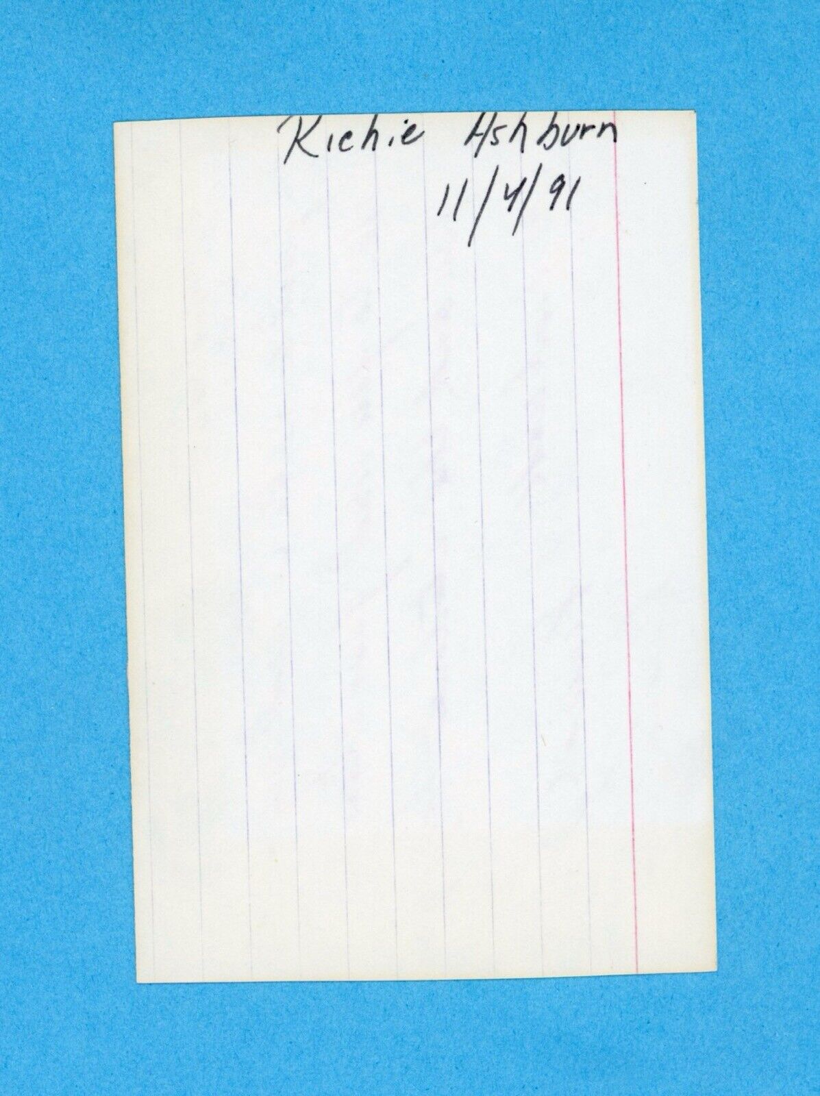 Richie Ashburn Phillies HOF Signed/Inscribed 3 x 4.5" Index Card w/ B&E Hologram