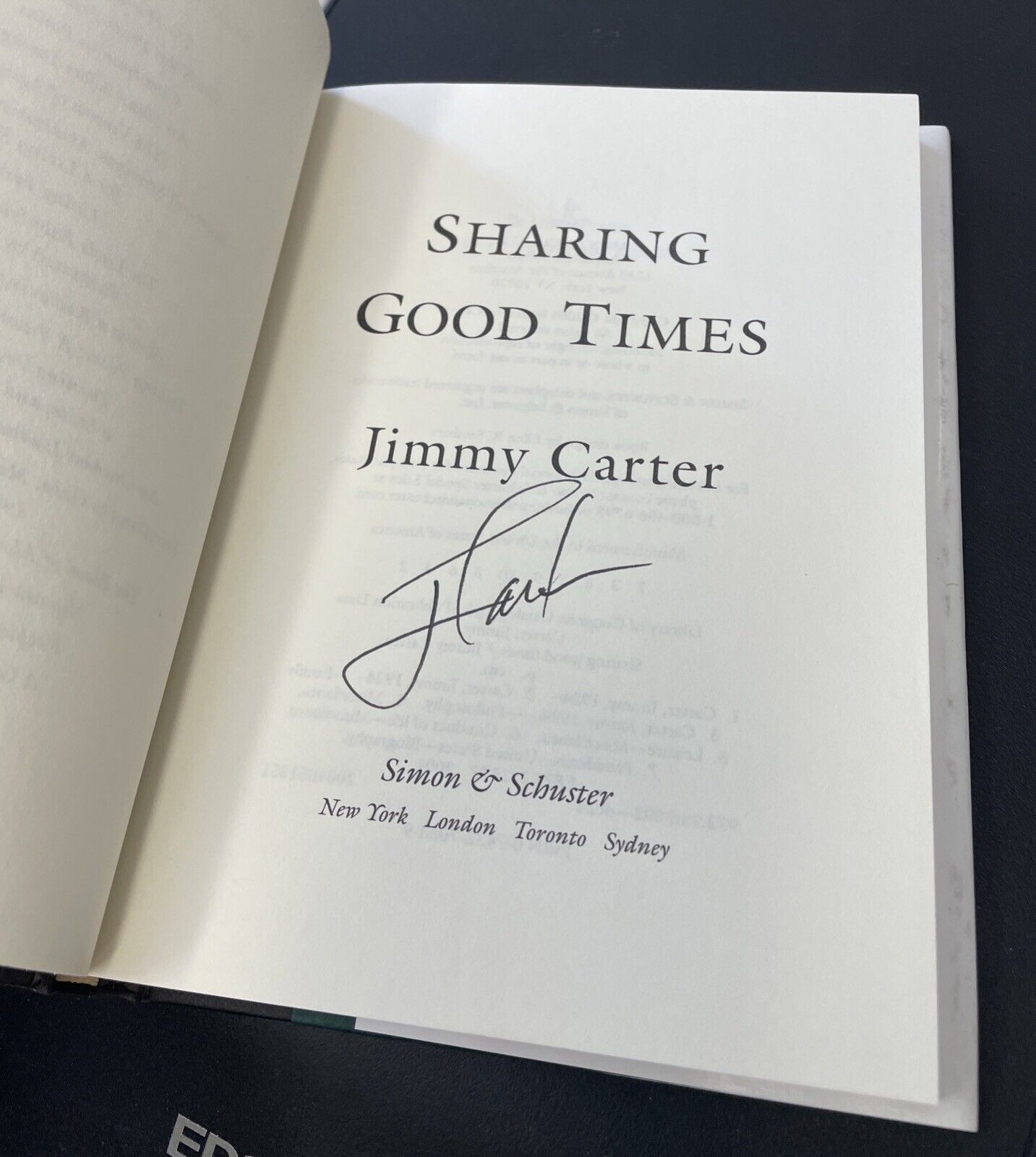 President Jimmy Carter Signed Book • Sharing Good Times • Auto w B&E Hologram