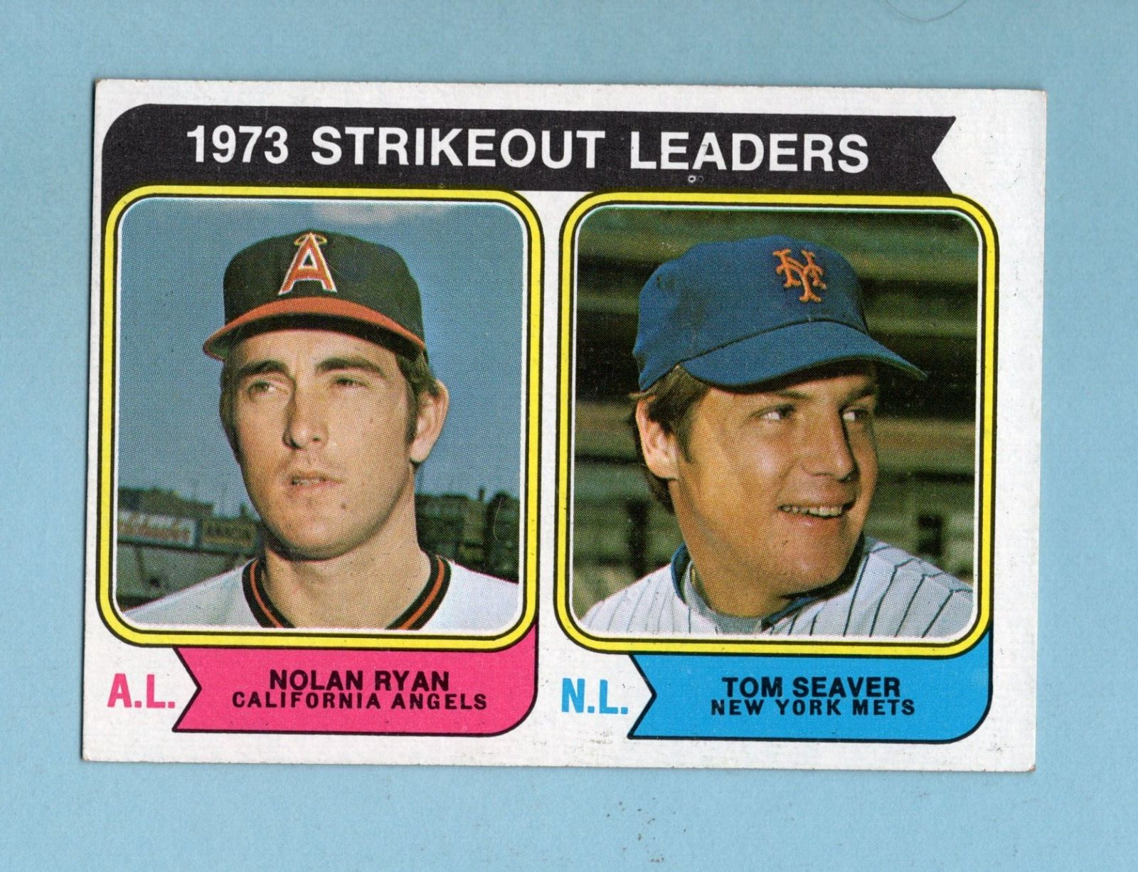 1974 Topps #207 1973 Strikeout Leaders Ryan, Seaver Baseball Card Ex/Mt o/c pmbk