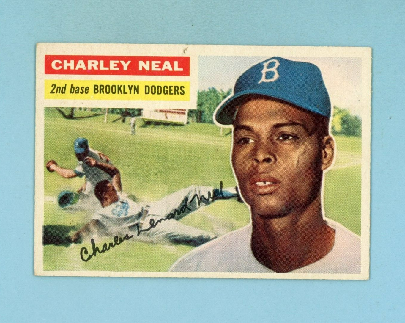 1956 Topps #299 Charley Neal Los Angeles Dodgers Baseball Card E+-EM app pn hole