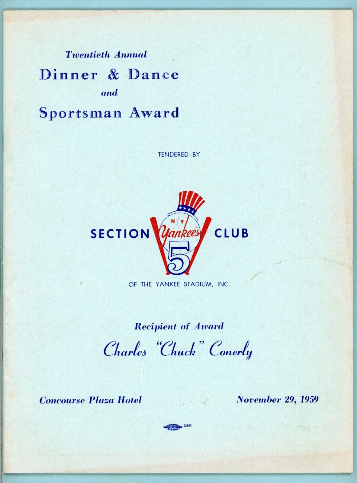 Section 5 Club of Yankee Stadium 20th Annual Sportsman Award Charlie Conerly