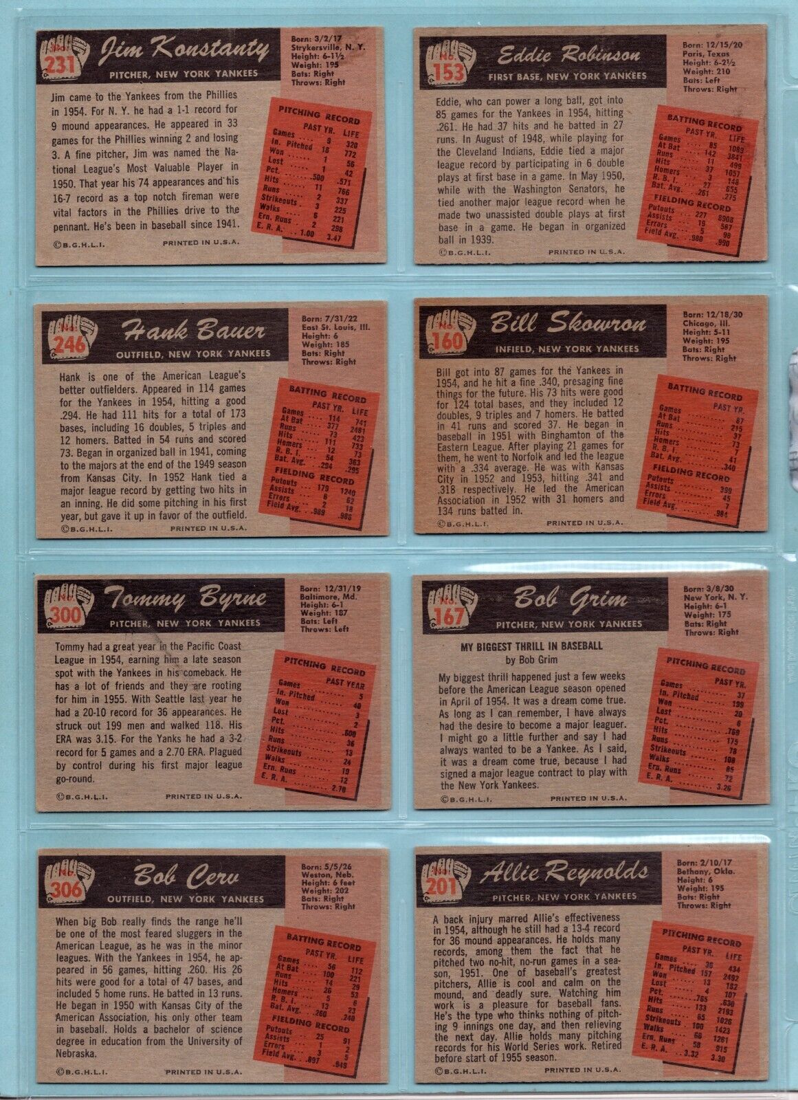 1955 Bowman Lot of 16 Different New York Yankees Baseball Cards VG - NM