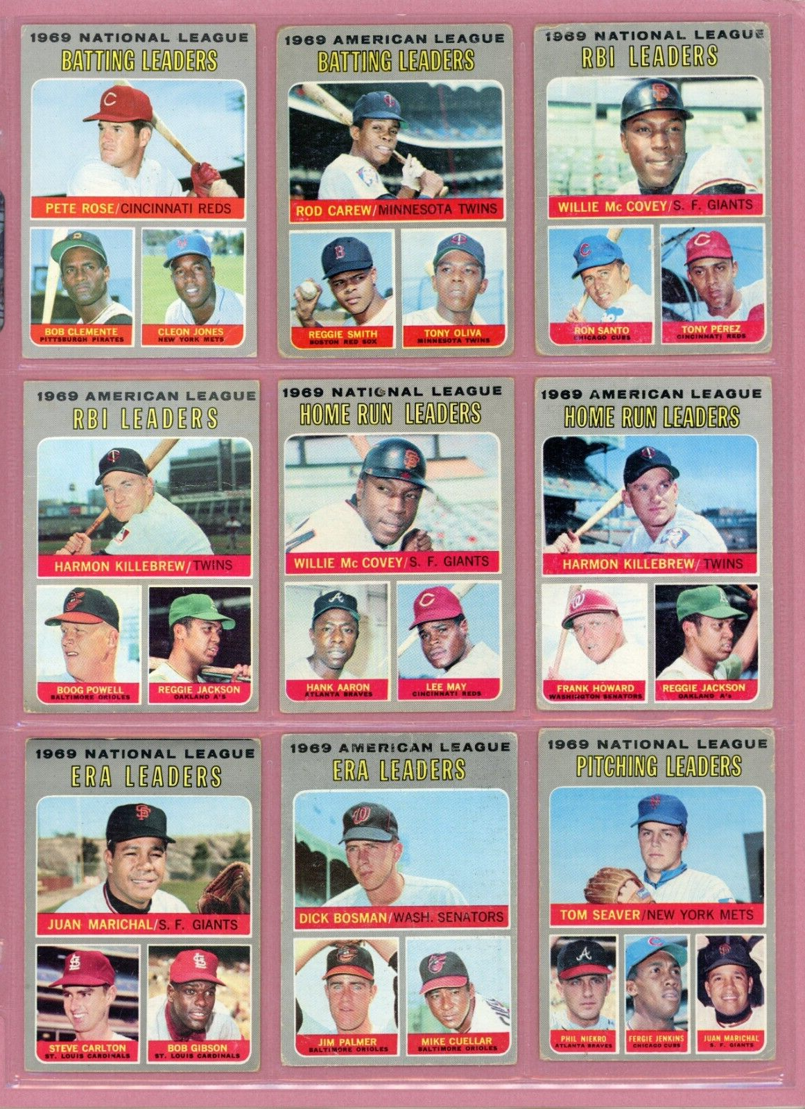 1970 Topps Complete Set of 12 1969 League Leader Baseball Cards Low Grade