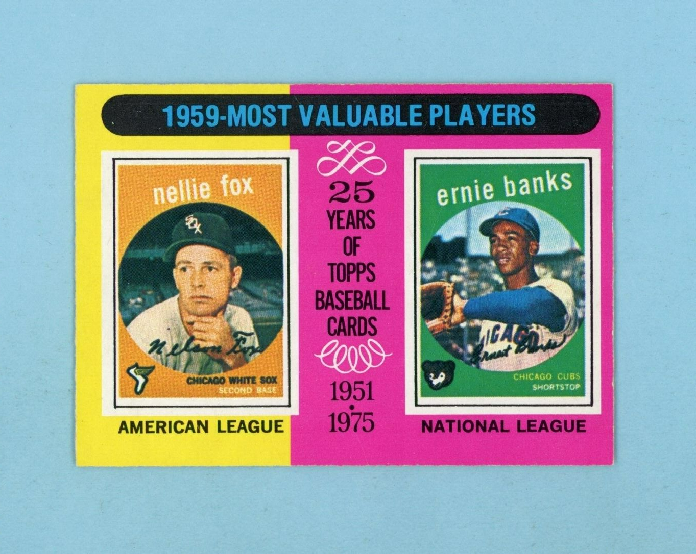 1975 O-Pee-Chee #197 Nellie Fox, Ernie Banks 1959 MVPs Baseball Card NM