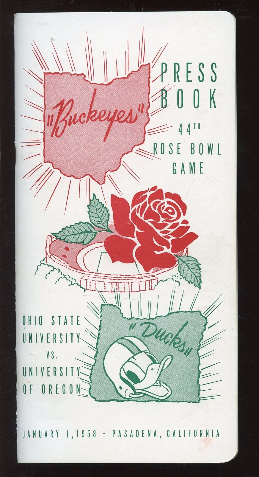 1958 Rose Bowl NCAA Football Ohio State vs. Oregon Press Book / Media Guide EXMT