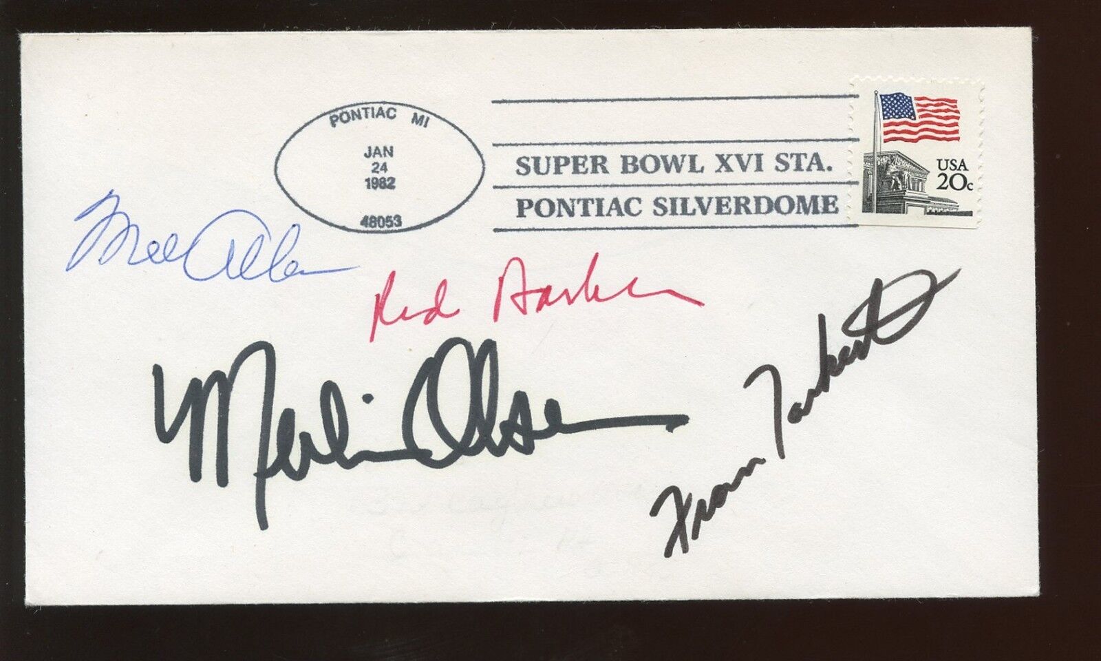 1982 Super Bowl Envelope Autographed 4 Signatures - Olsen Tarkenton Allen Barber