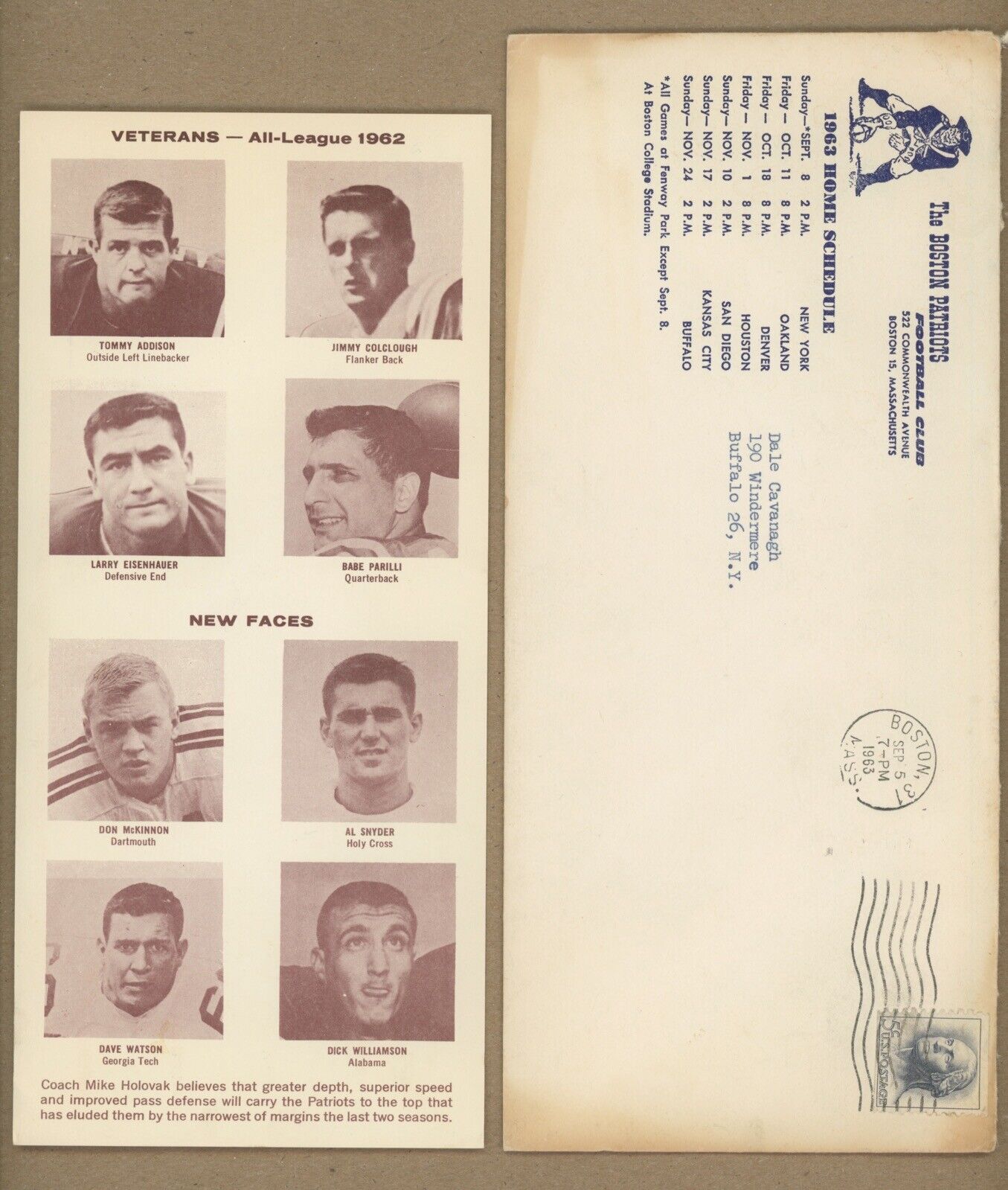 1963 Boston Patriots Fenway Park Schedule & Ticket Order Forms 3 Pieces