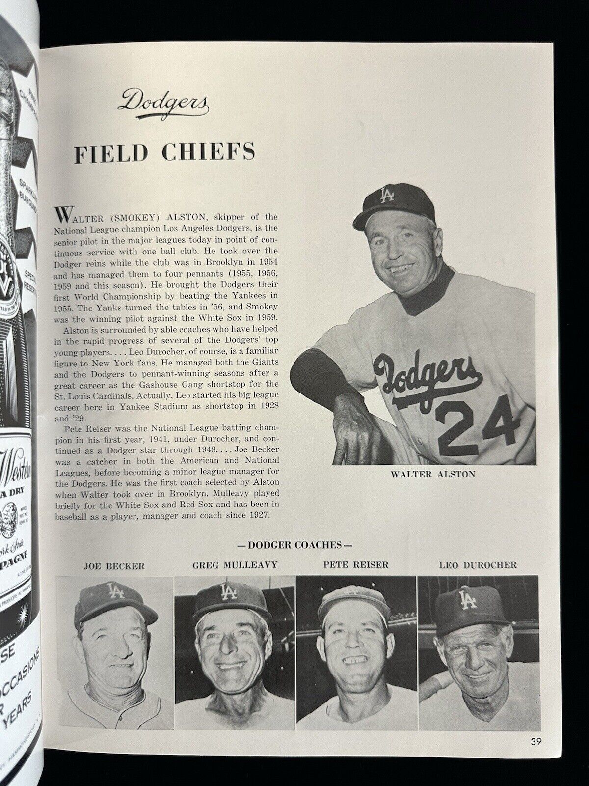 1963 New York Yankees World Series Program vs Los Angeles Dodgers - EX Unscored