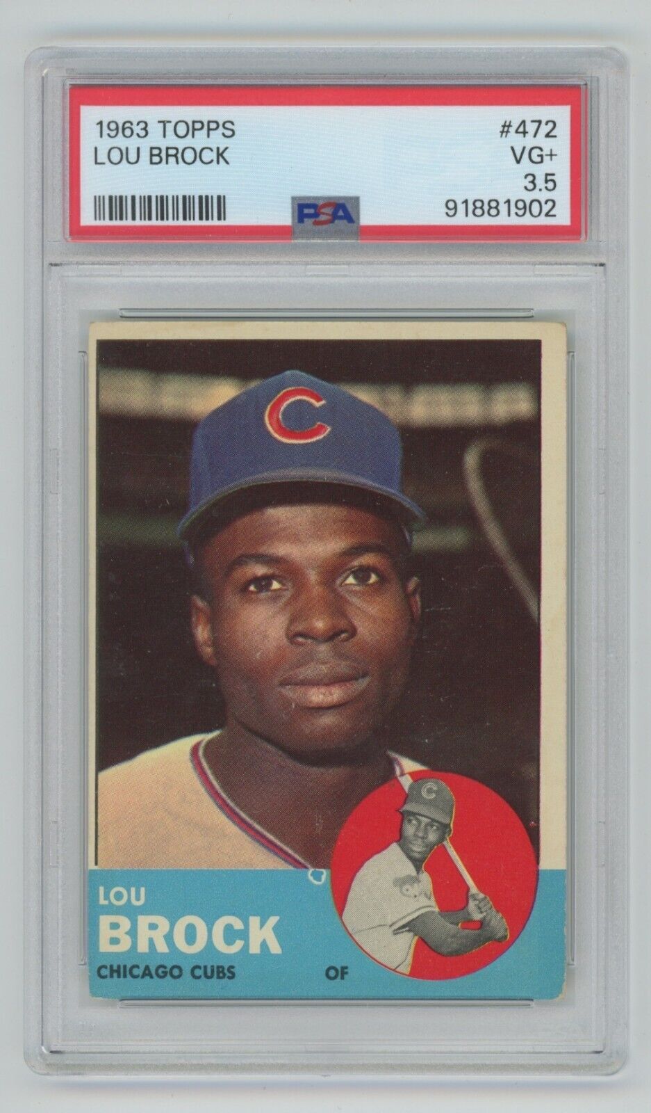 Lou Brock 1963 Topps Card #472 • PSA 3.5 VG+