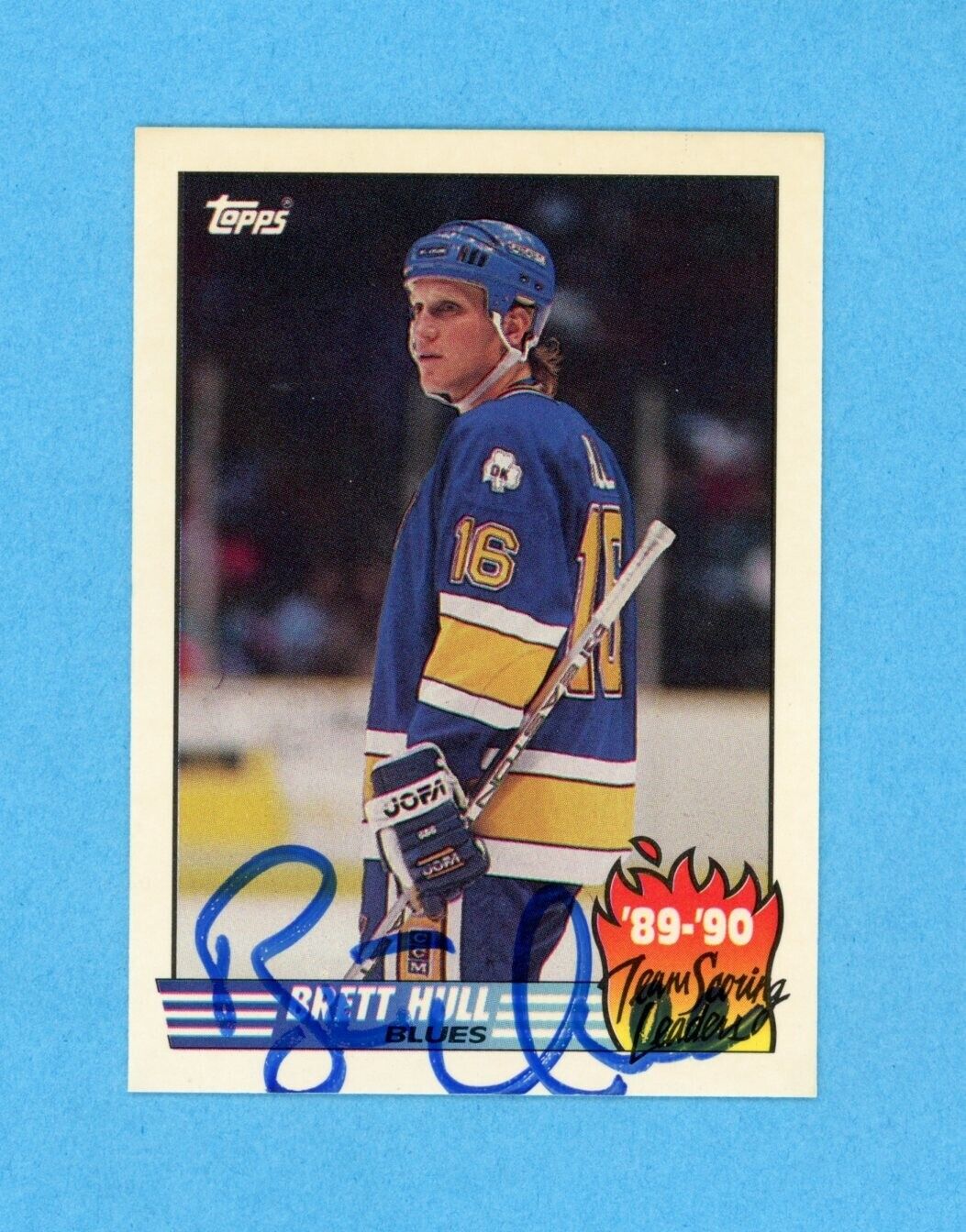 Brett Hull 1990-91 Topps 1989-90 Team Scoring Leaders #2 Autographed Hockey Card