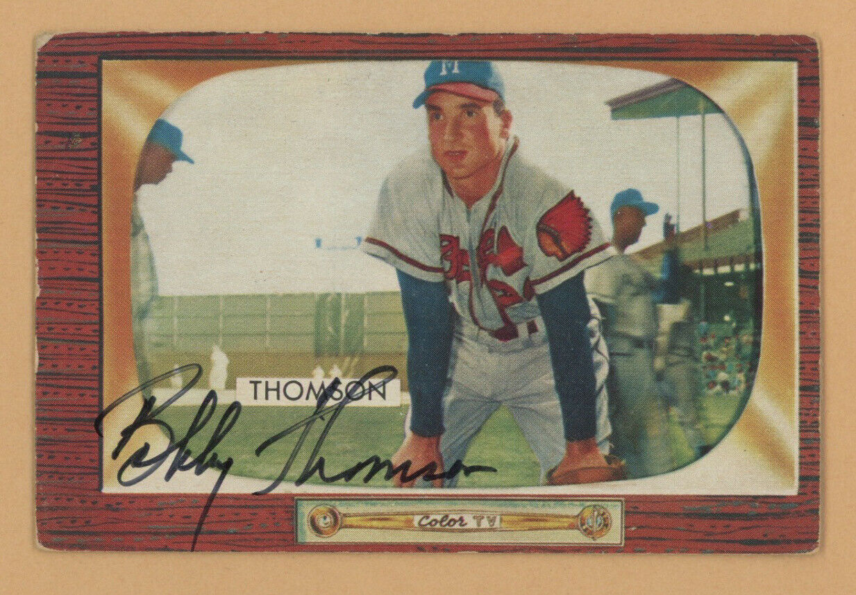 Bobby Thomson Signed 1955 Bowman Card #102 w B&E Hologram