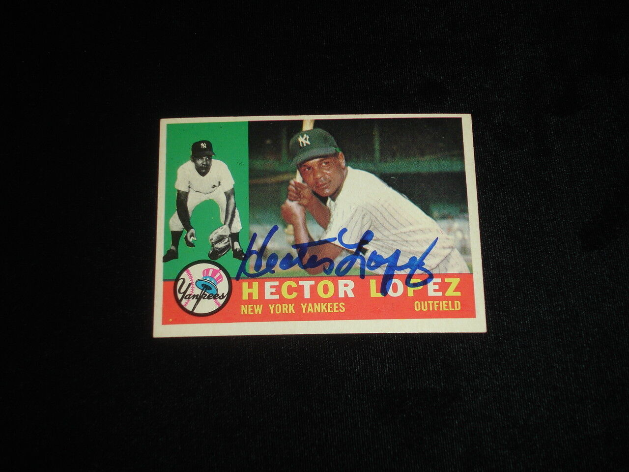 1960 Topps Hector Lopez NY Yankees Autographed Baseball Card-#163-NM