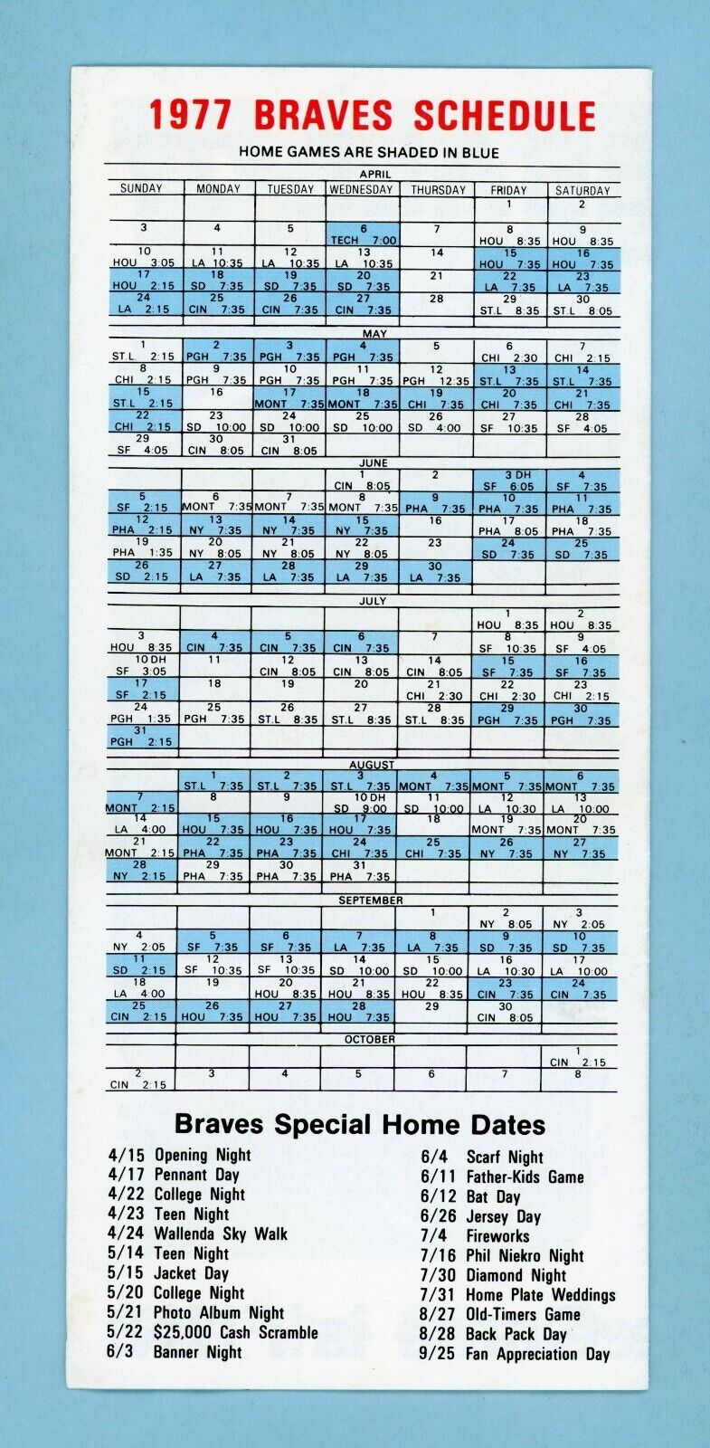 1977 Atlanta Braves Ticket Request & Schedule Brochure