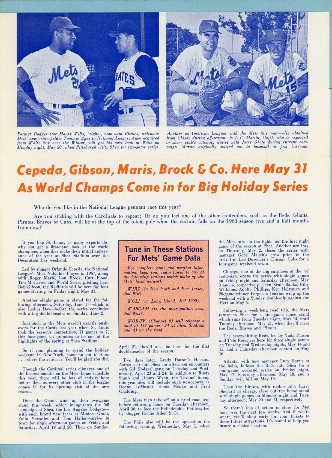 April 1968 Mets Fan-Fare Official New York Mets Newsletter