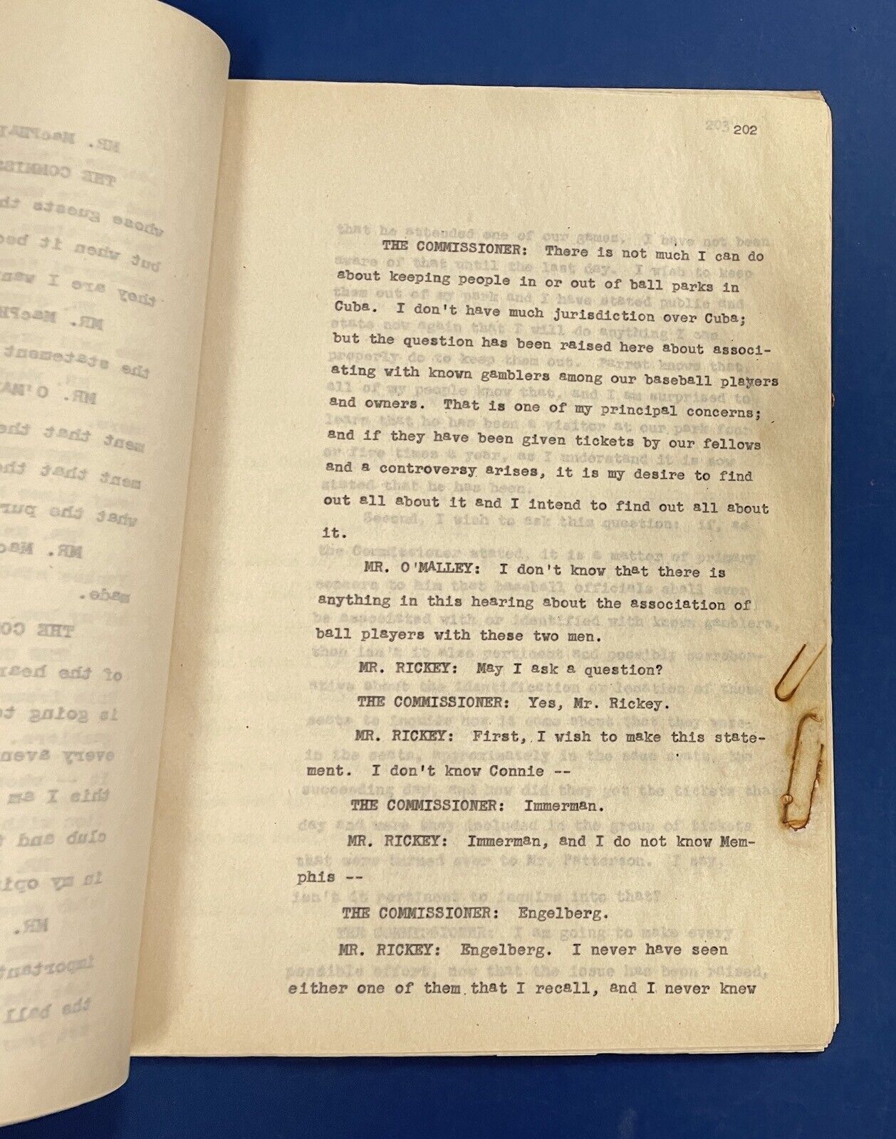 1947 Transcript of MLB Meeting on Gambling O'Malley, Durocher, Rickey, MacPhail