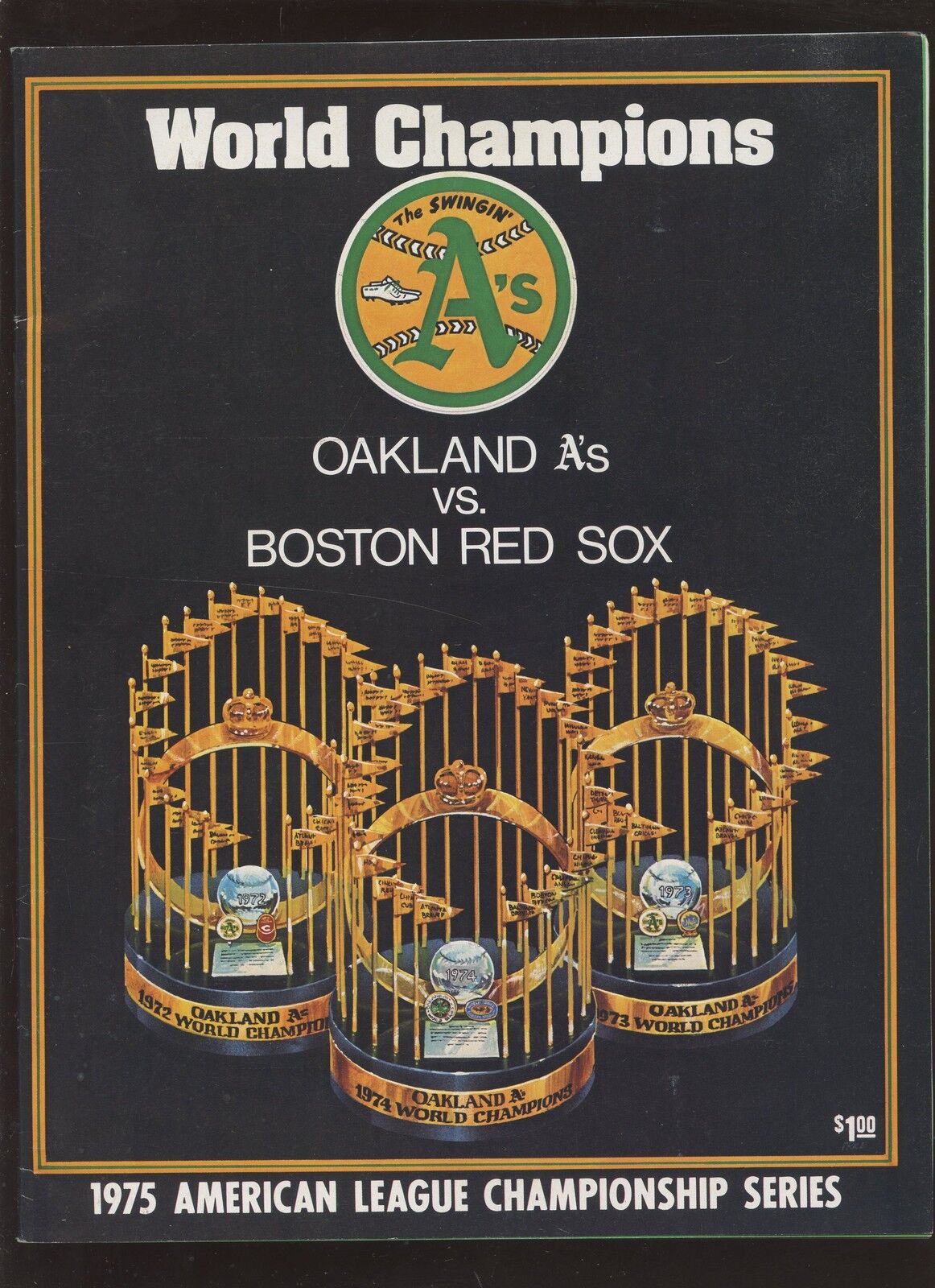 1975 MLB ALCS  Baseball Program Oakland A's at Boston Red Sox NRMT