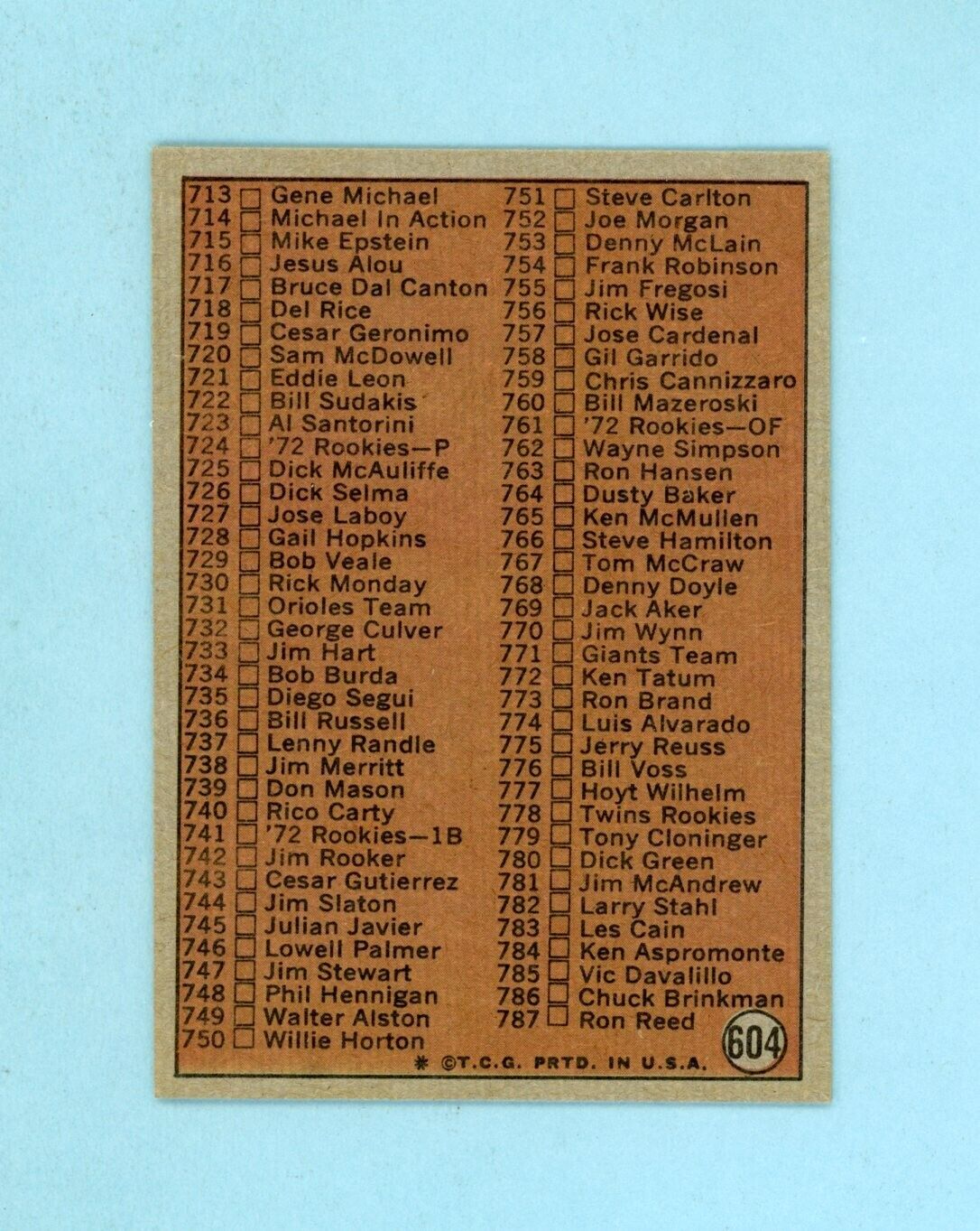 1972 Topps #604 6th Series Checklist Baseball Card Ex/Mt unchecked