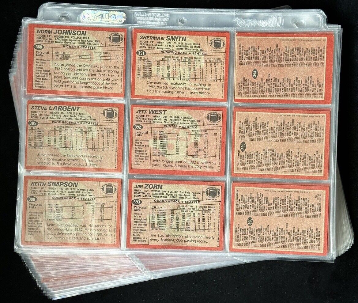 1983 Topps Football Complete Set of 396 w/ Marcus Allen Rookie - Overall NM-MT