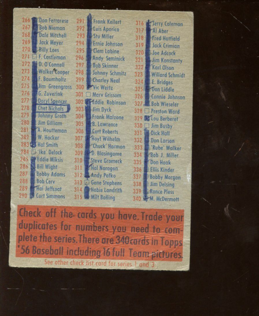 1956 Topps Baseball Card Checklist #2-4