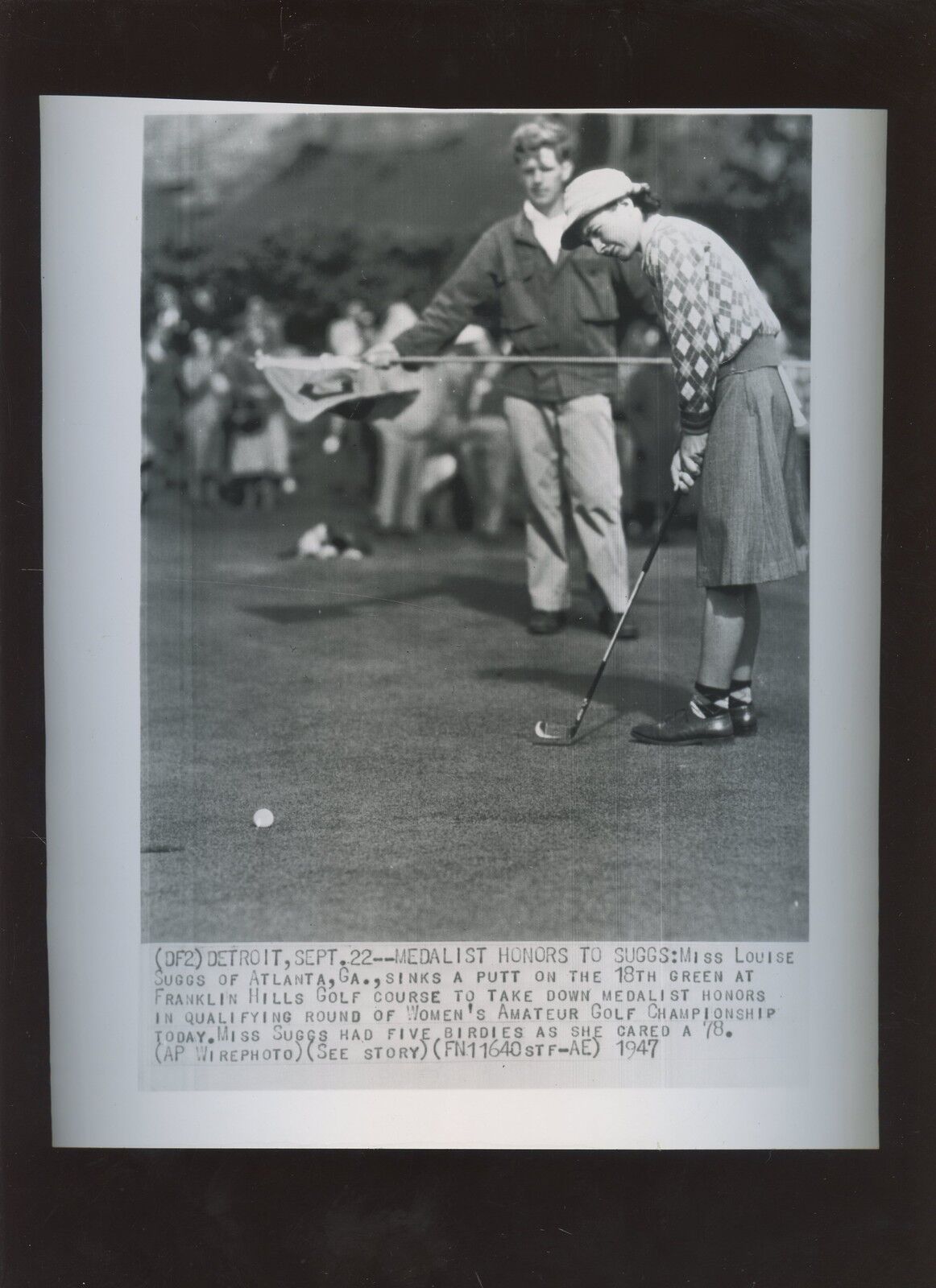 Original September 22 1947 Louis Suggs Amateur Golf Champion Wire Photo