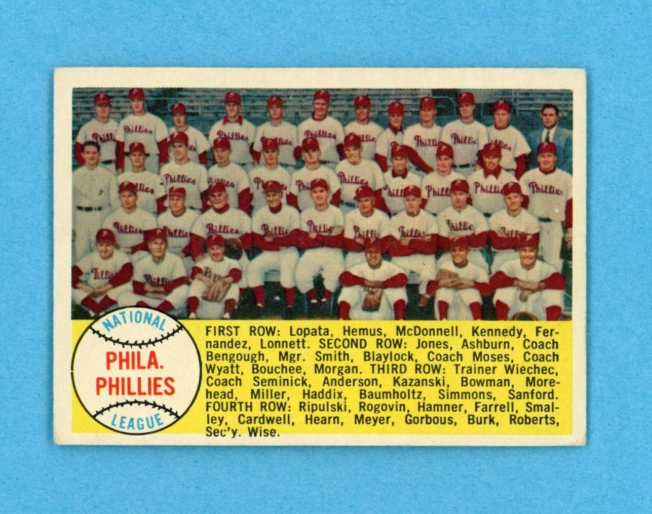 1958 Topps #134 Philadelphia Phillies Team Baseball Card EX