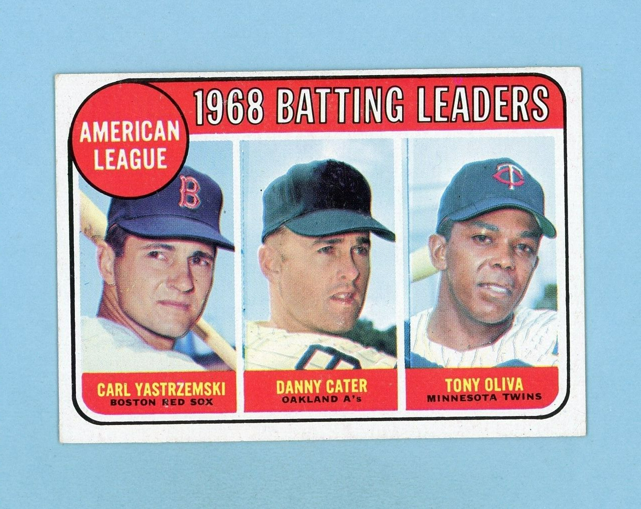 1969 Topps #1 1968 AL Batting Leaders Yaz, Cater, Oliva Baseball Card Ex+ - EM