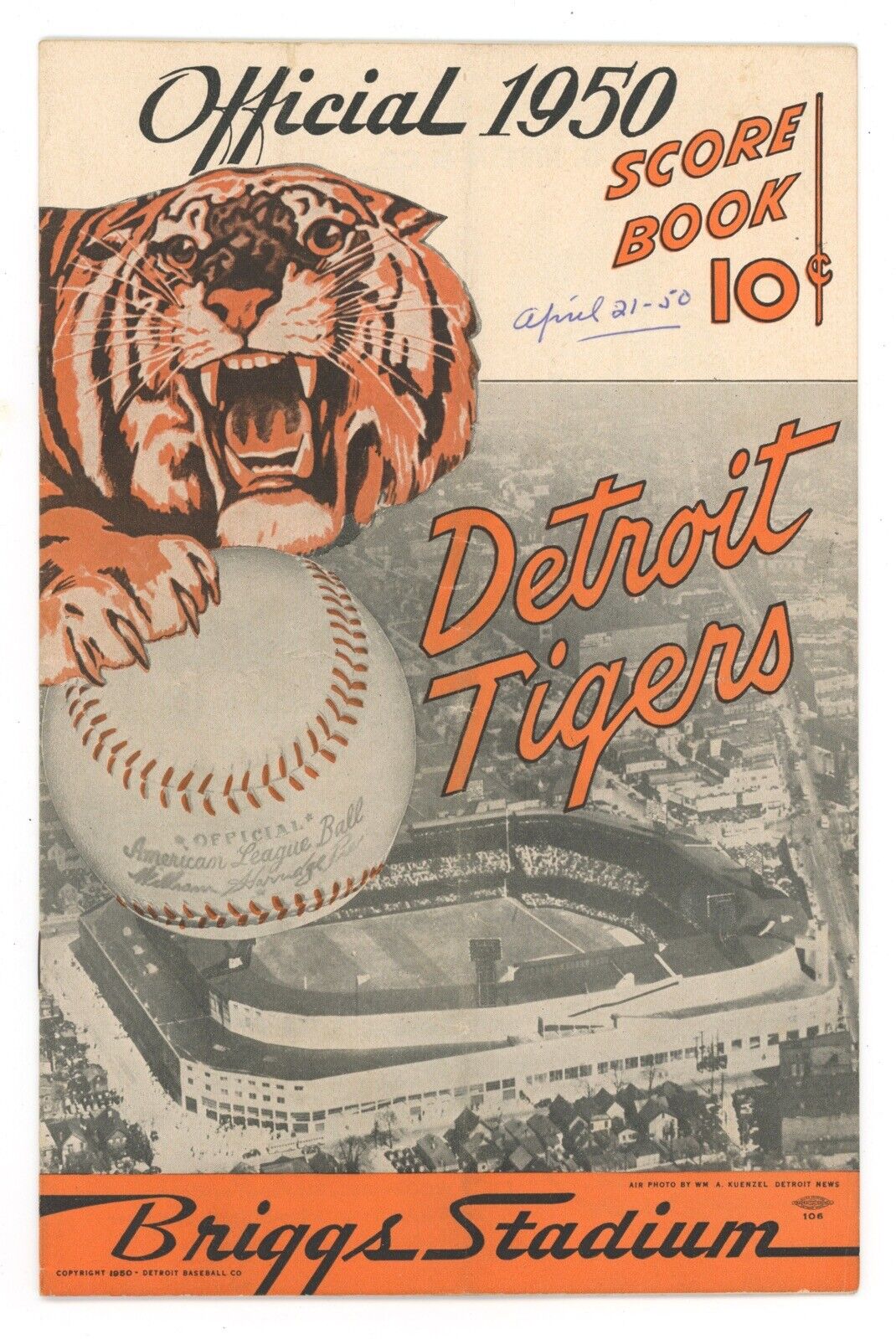 April 21, 1950 Detroit Tigers Game Program vs. Chicago White Sox Scored