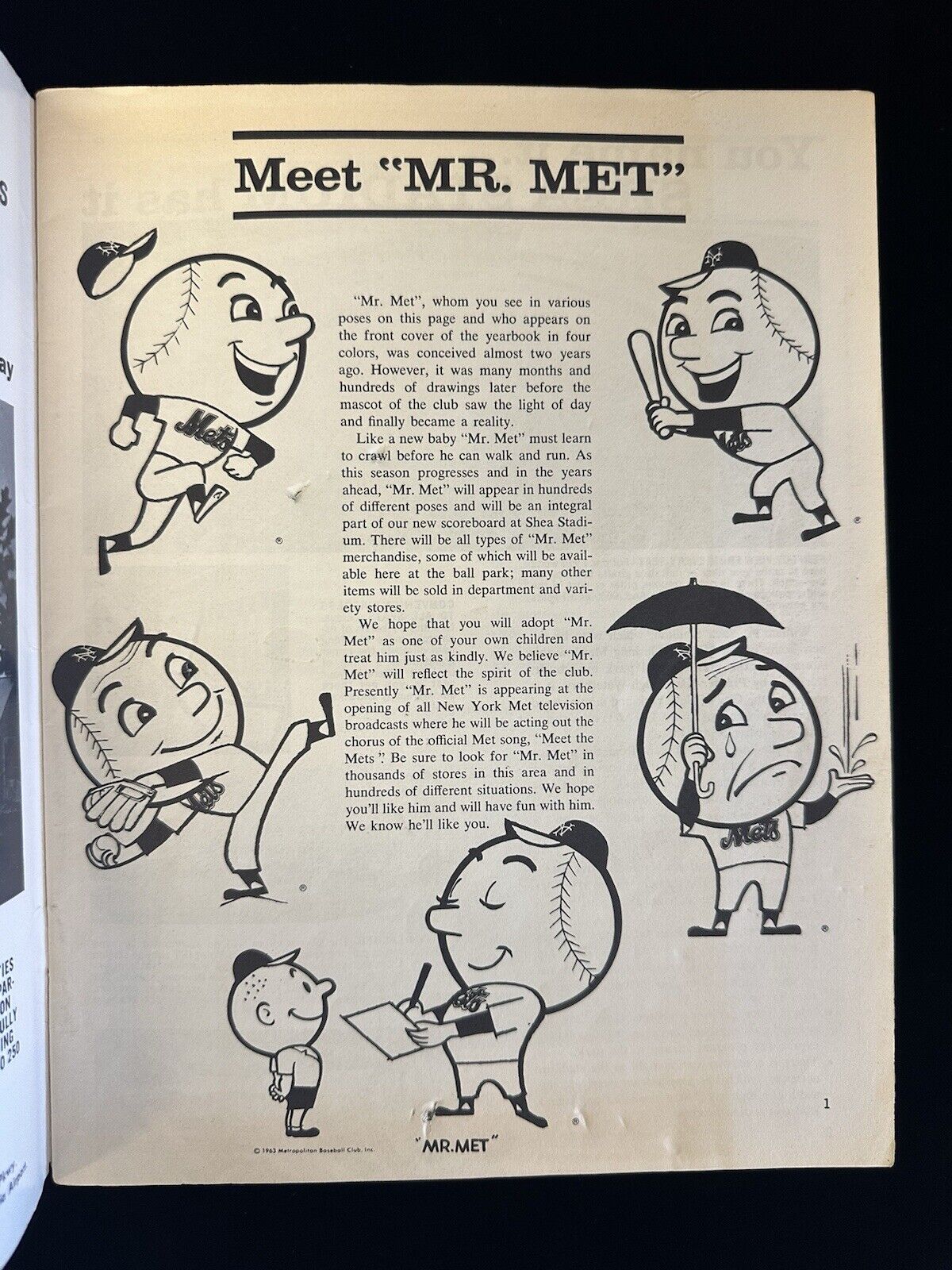 1963 New York Mets REVISED Official Baseball Yearbook w/ Mr. Met on cover - VG+