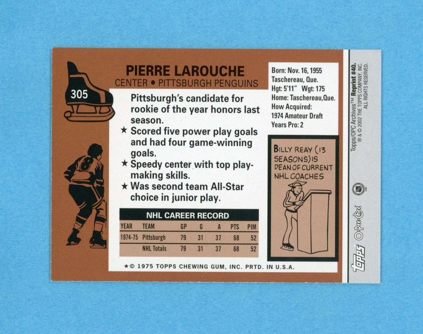 Pierre Larouche 2001-02 Topps/OPC Archives #40 Autographed Hockey Card