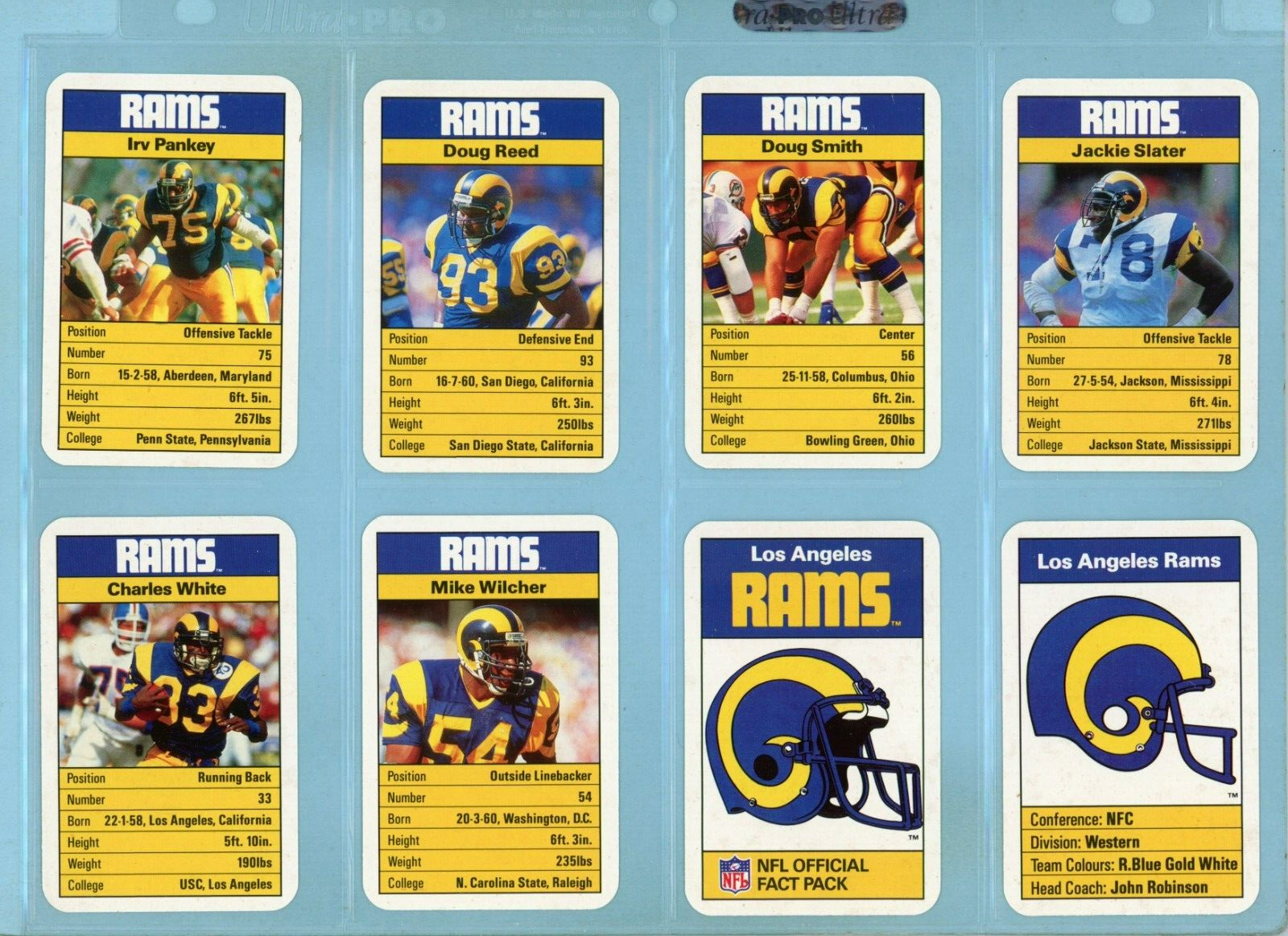 1987 Los Angeles Rams Ace Fact Pack Complete Set of 33 Football Cards NM