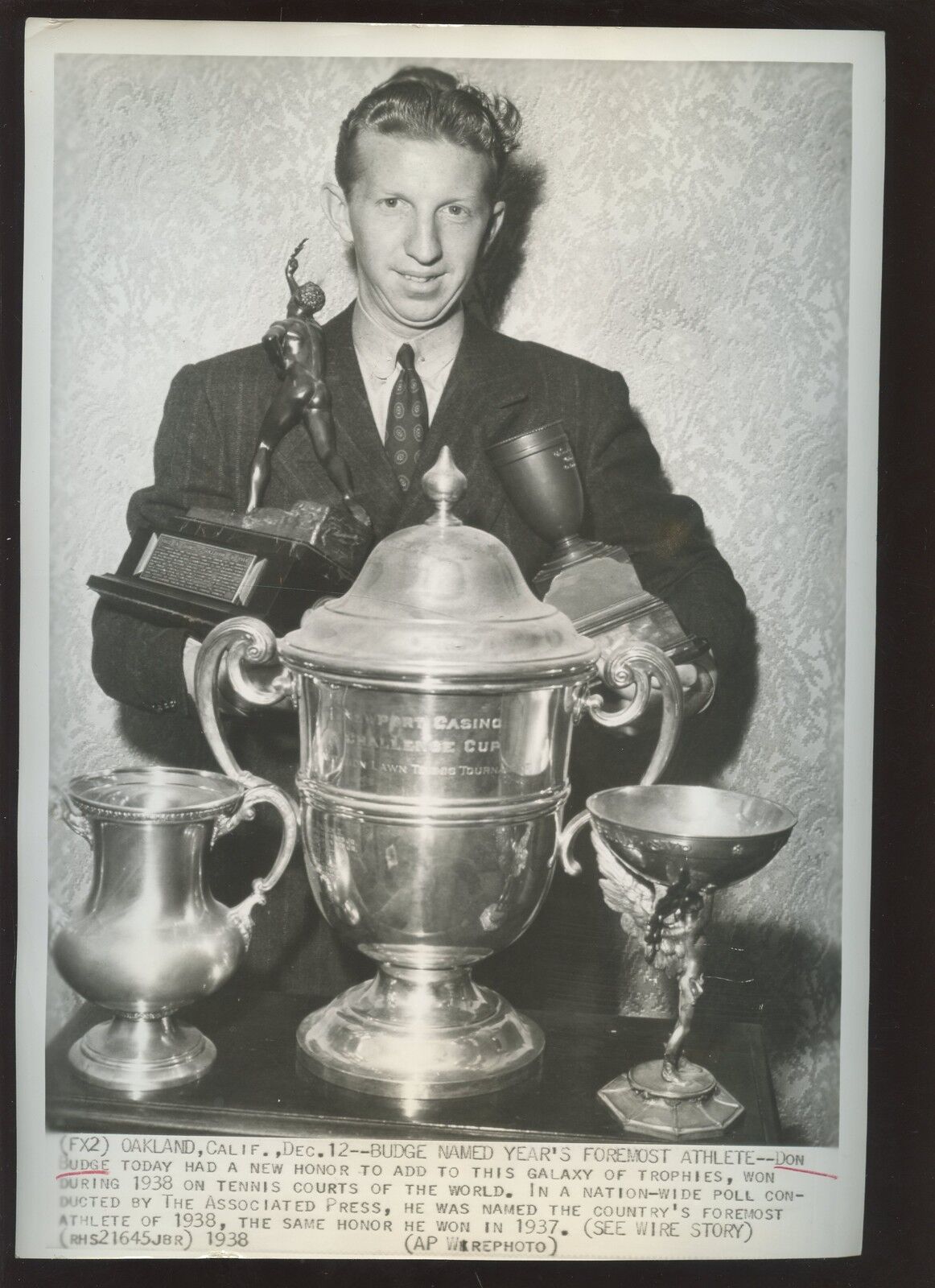 Original December 12 1938 Don Budge  Wins Tournament Tennis Wire Photo