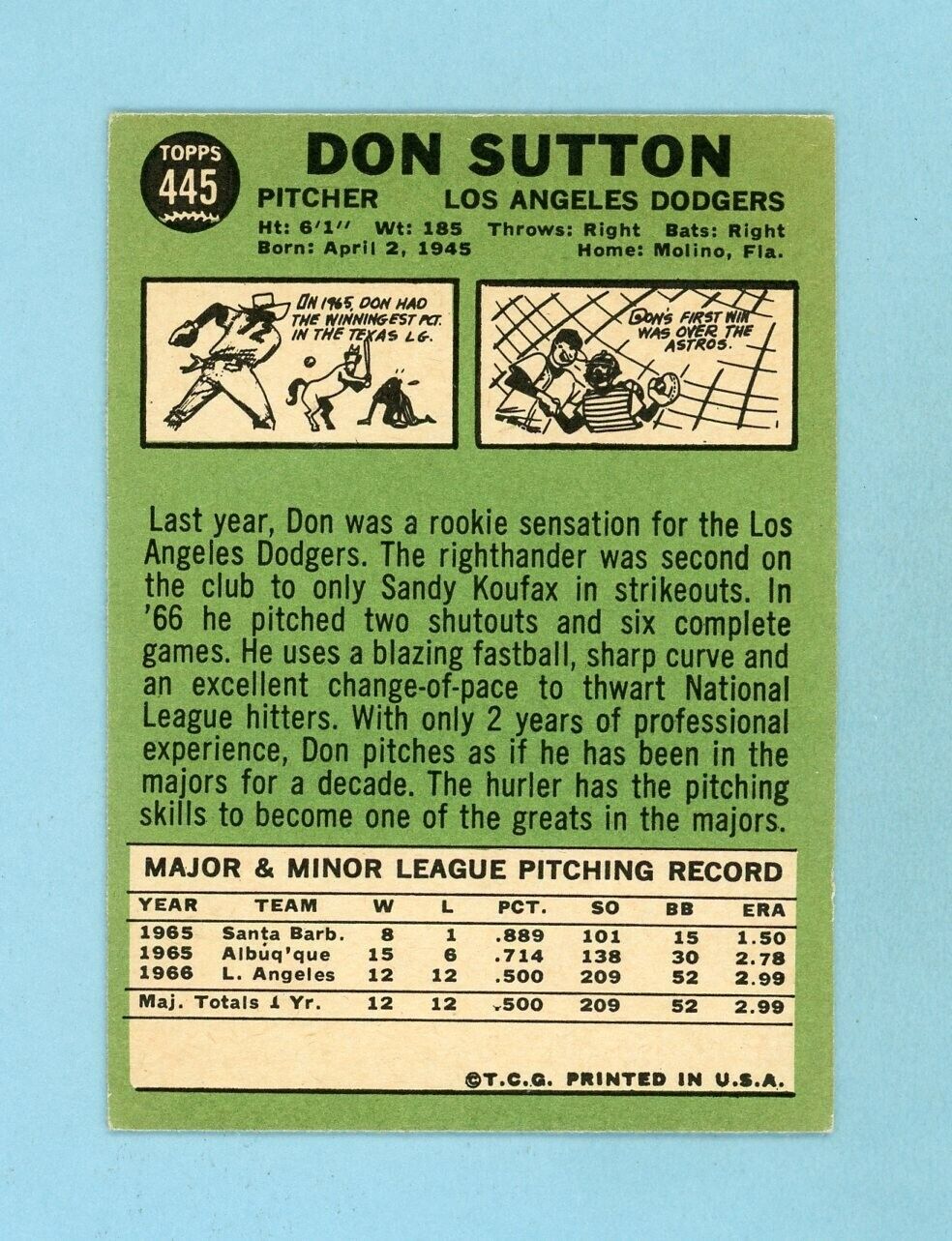 1967 Topps #445 Don Sutton Los Angeles Dodgers Baseball Card Ex - Ex+