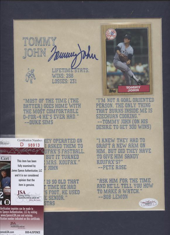 Tommy John Autographed Quote Print With Topps Card JSA