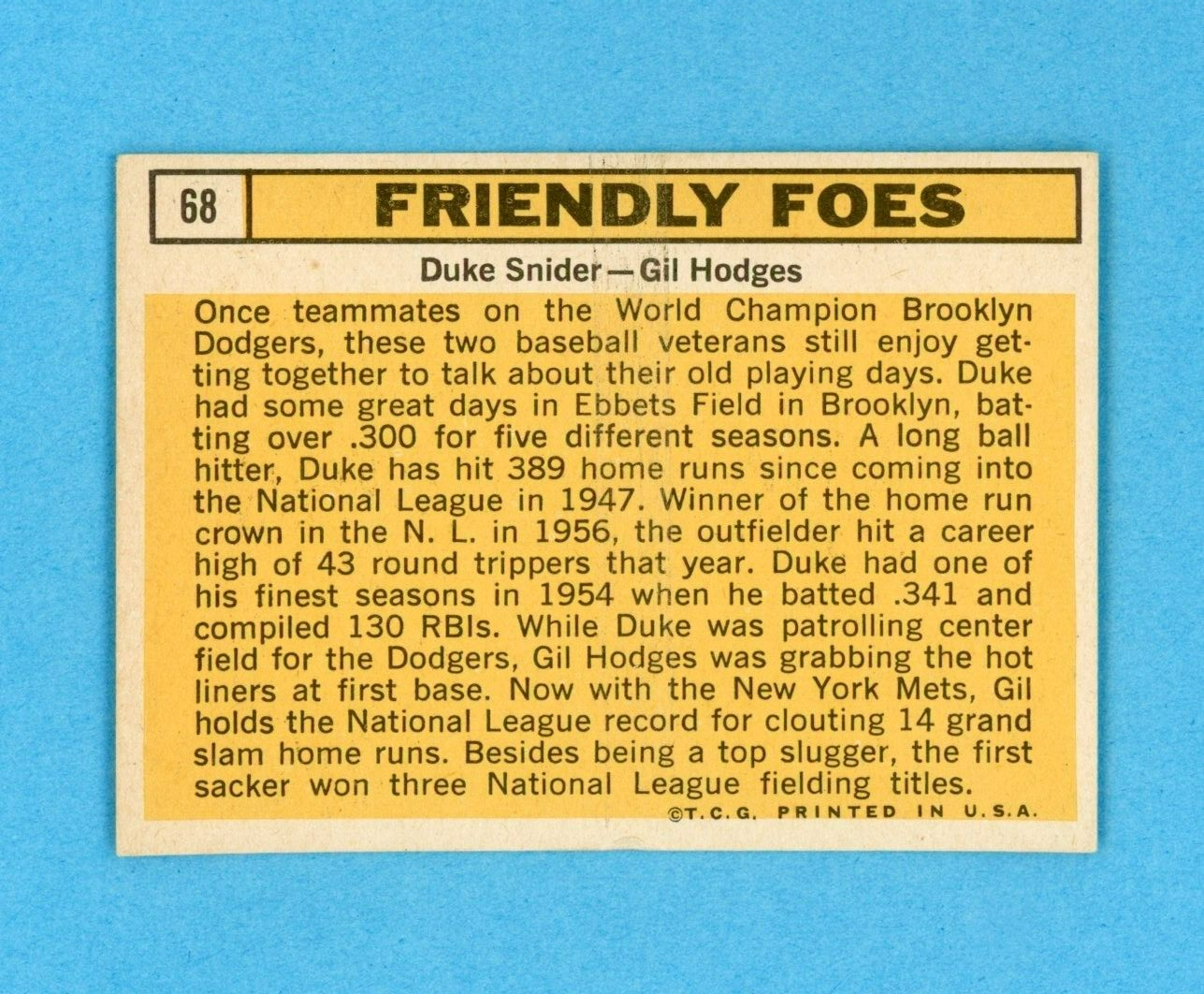 1963 Topps #68 Friendly Foes Duke Snider-Gil Hodges Baseball Card EX+-EM ap tsbk