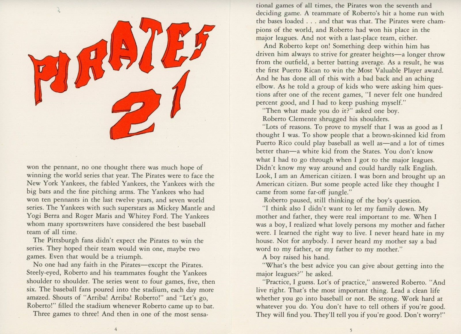 Roberto Clemente: Rookie from Puerto Rico by Ann Maitland Fold-Out Story