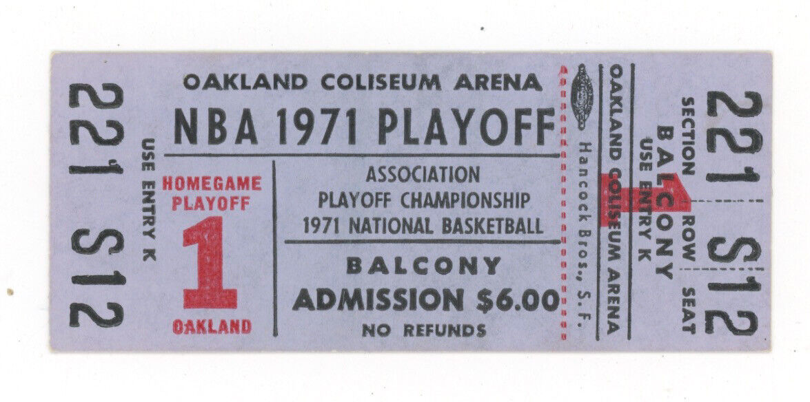 3/27/71 NBA Semi Final Playoff Milwaukee Bucks vs San Fran Warriors Full Ticket