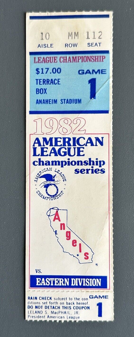 1982 ALCS Ticket Stub Game 1 Brewers @ Angels - Don Baylor 5 RBIs , Fred Lynn HR