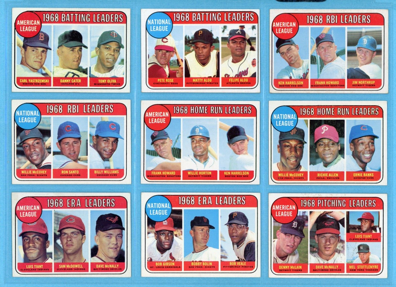 1969 Topps Complete Set of 12 1968 League Leader Baseball Cards EX - EX+