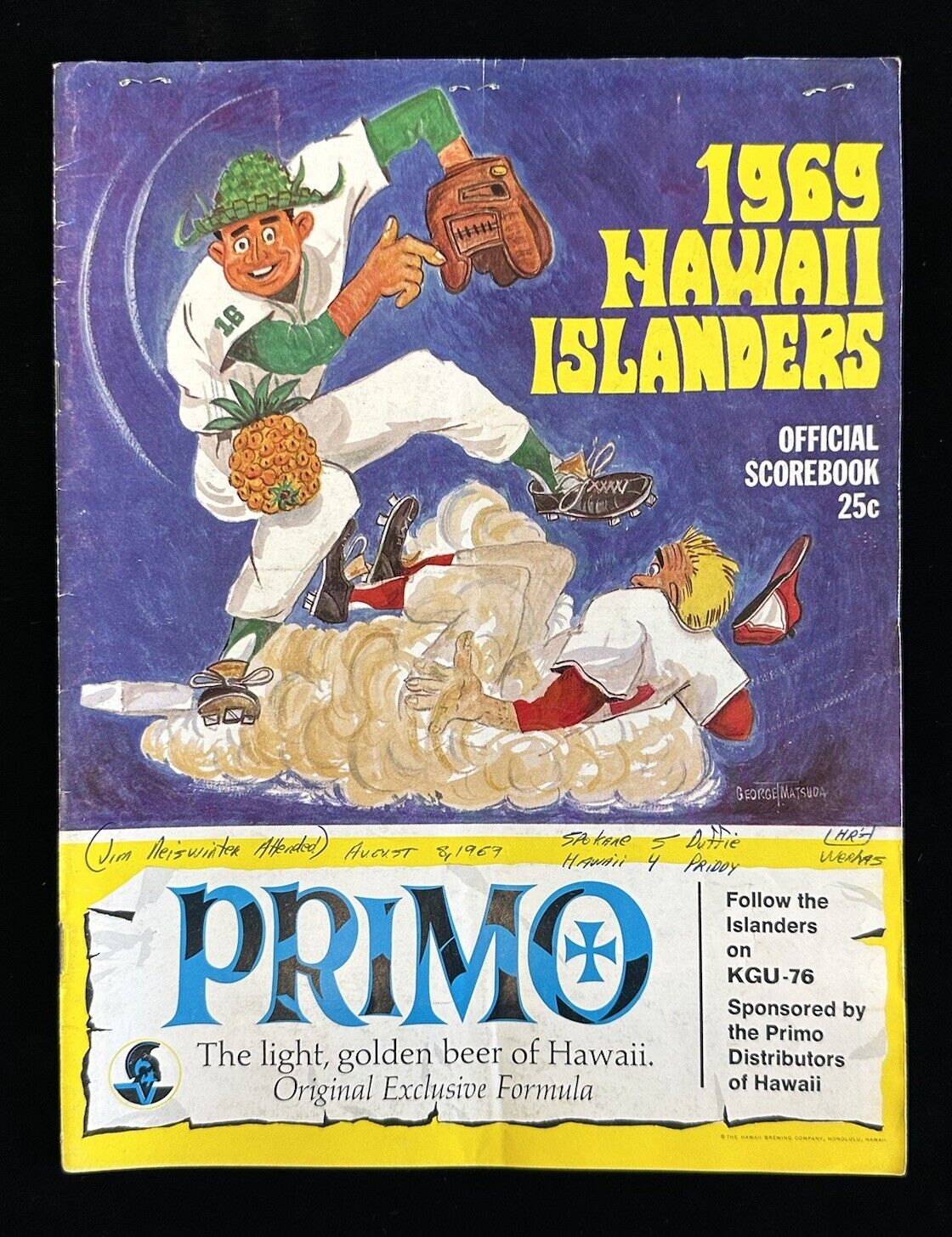 Aug 8 1969 Hawaii Islanders Minor League Baseball Program vs Spokane - scored