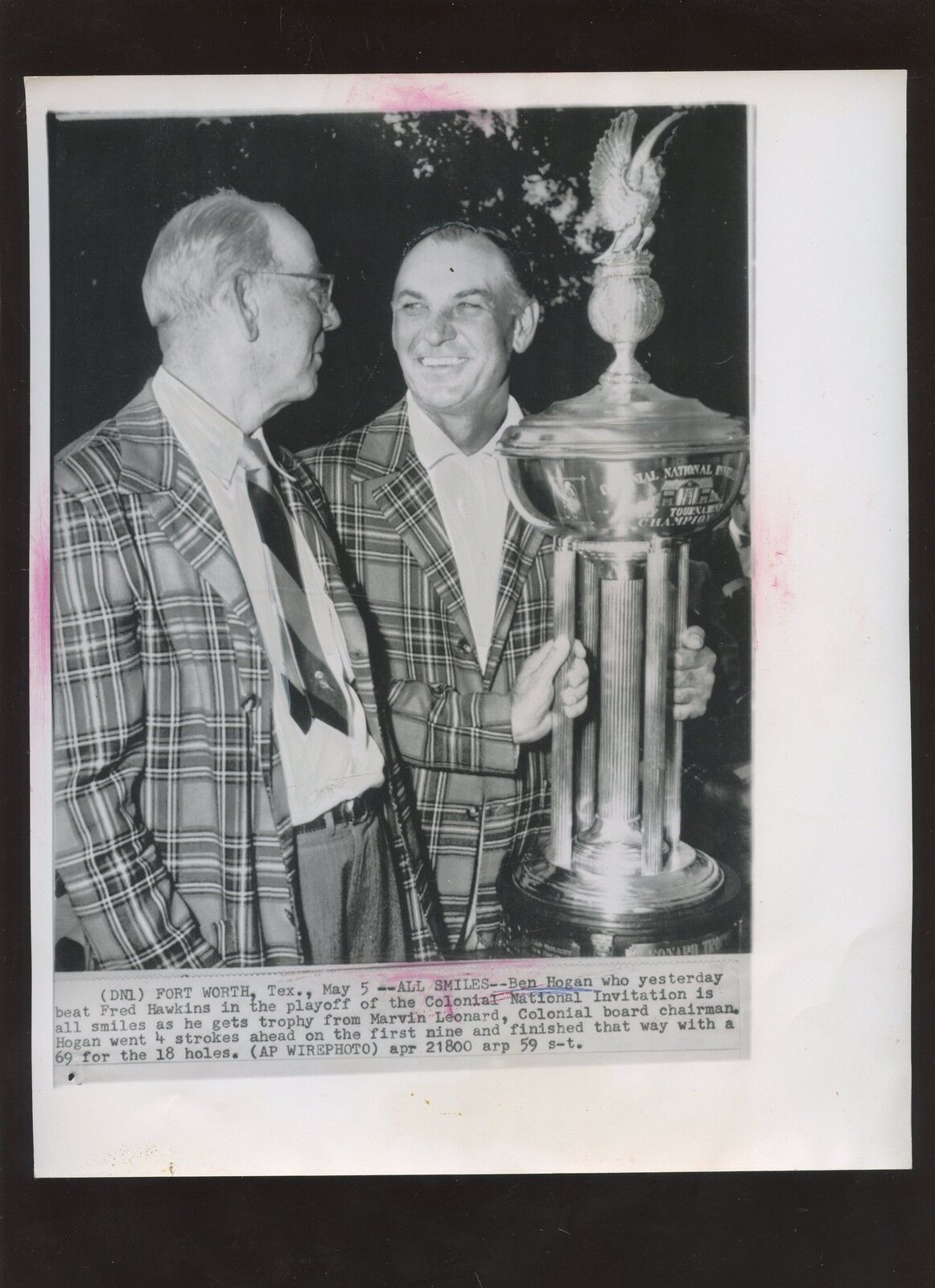 Original May 9 1959 Ben Hogan Wins All Smiles Golf Wire Photo