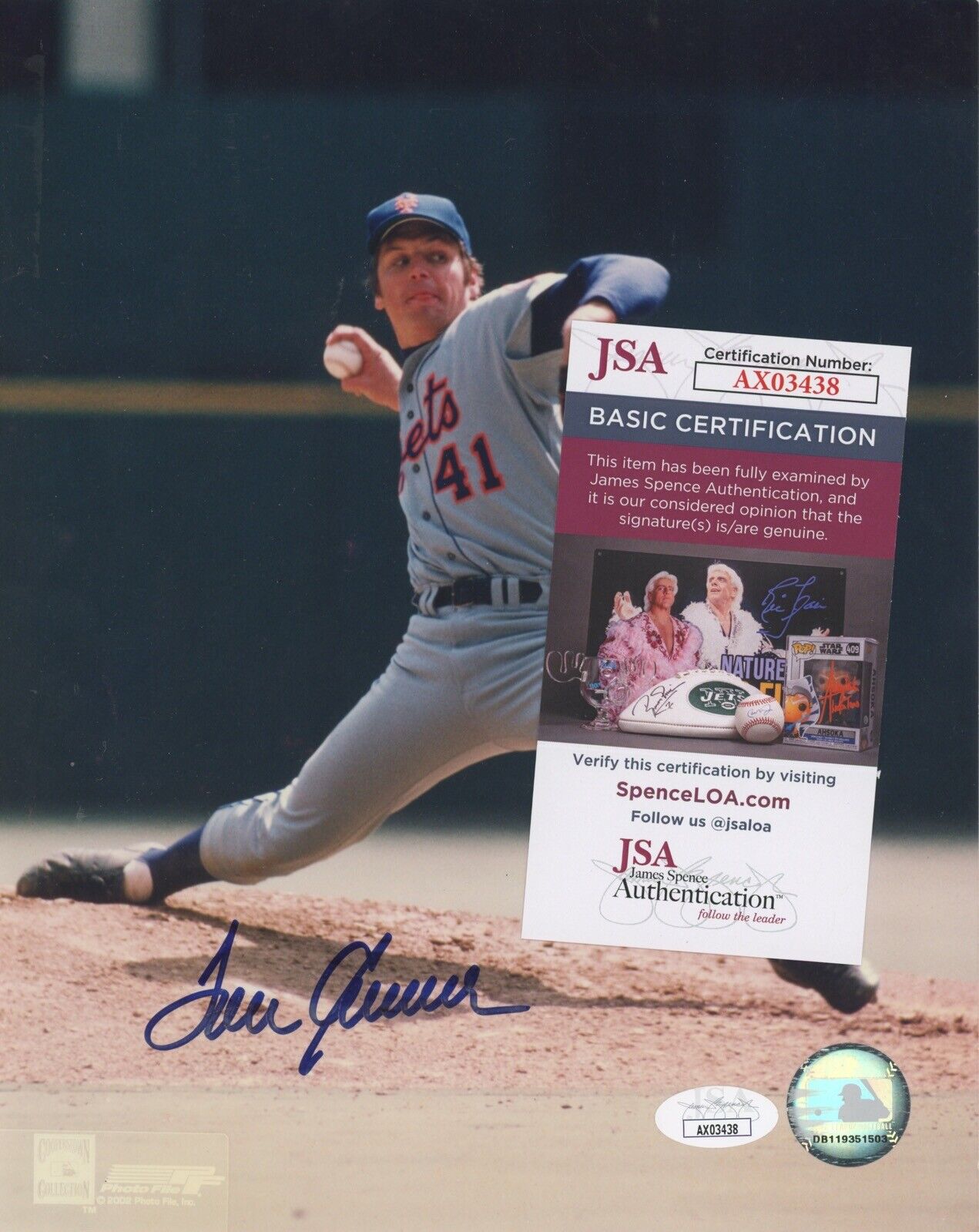 Tom Seaver NY Mets Signed 8x10 Photo Auto w JSA Certification