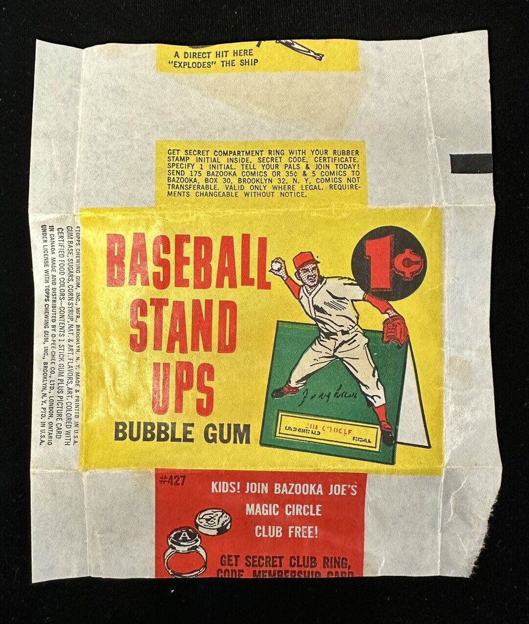 1964 Topps Stand-Ups Baseball Card 1-cent Wax Pack Wrapper - RARE